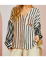 Andree By Unit Multi-Colored Vertical Striped Blouse