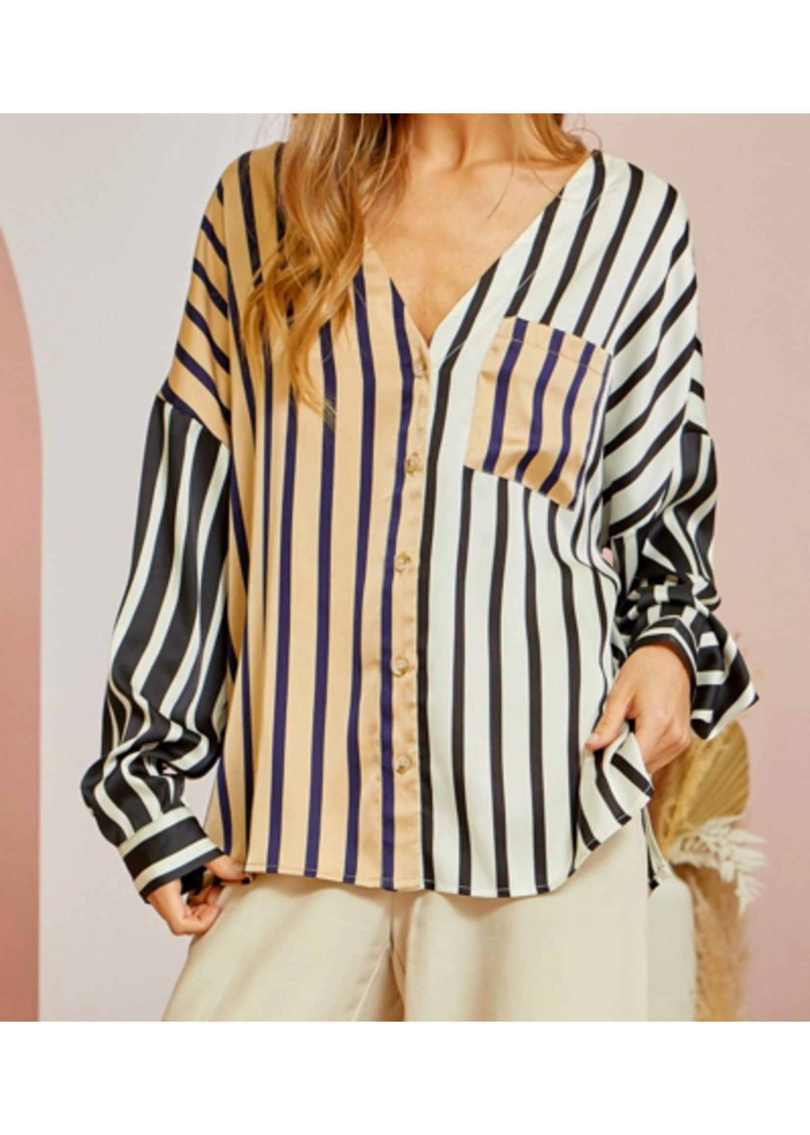 Andree By Unit Multi-Colored Vertical Striped Blouse