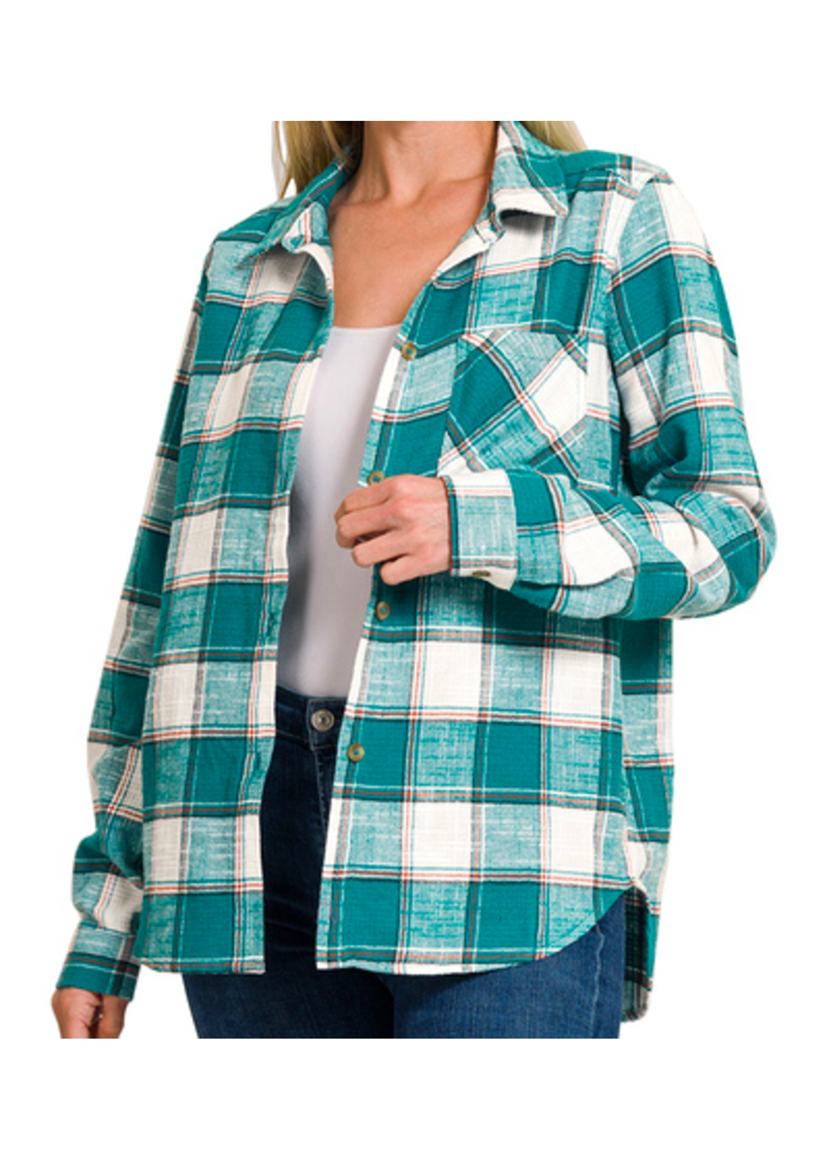 Zenana Teal Plaid Shacket