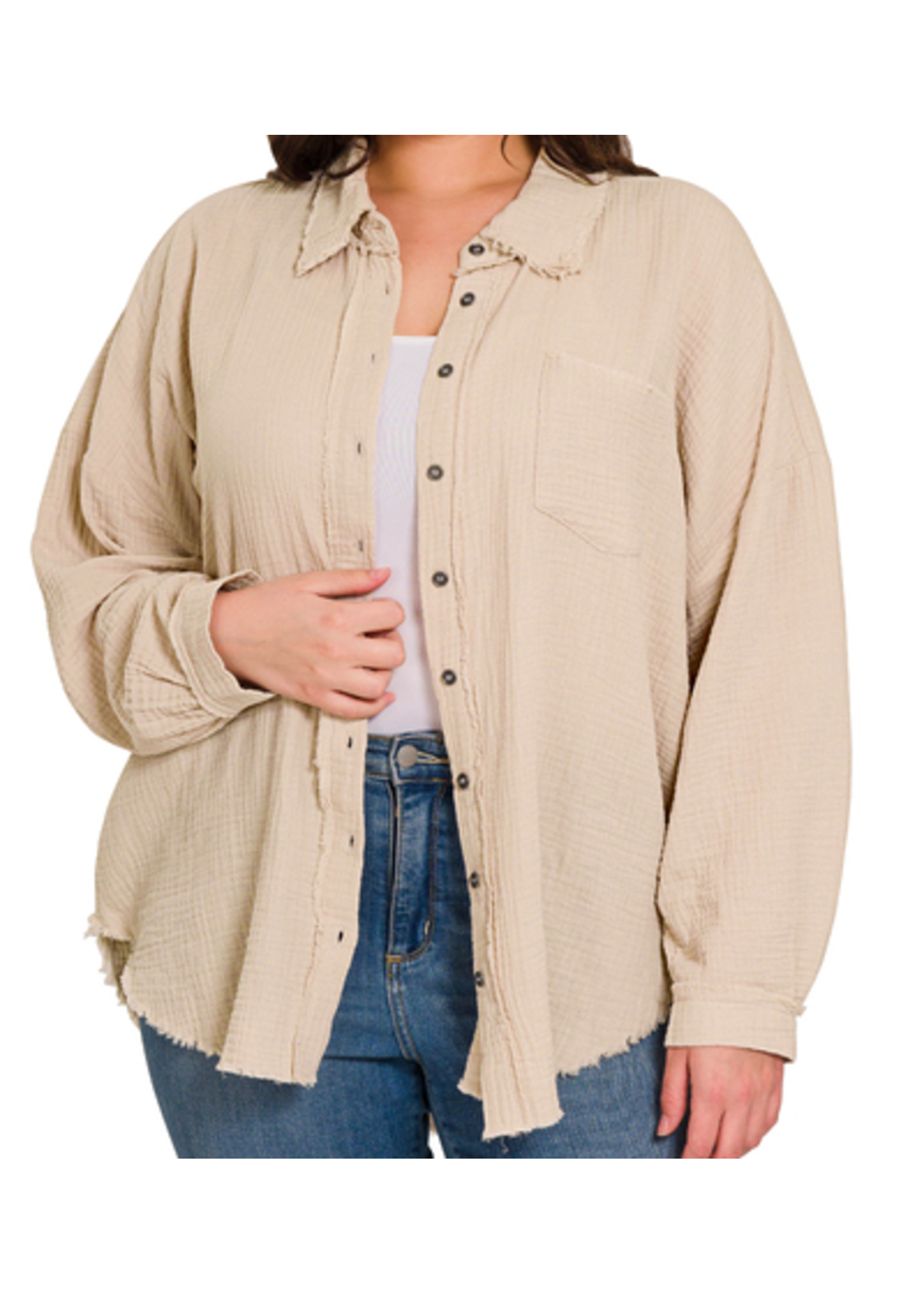 Zenana Sand Beige Oversized Shirt