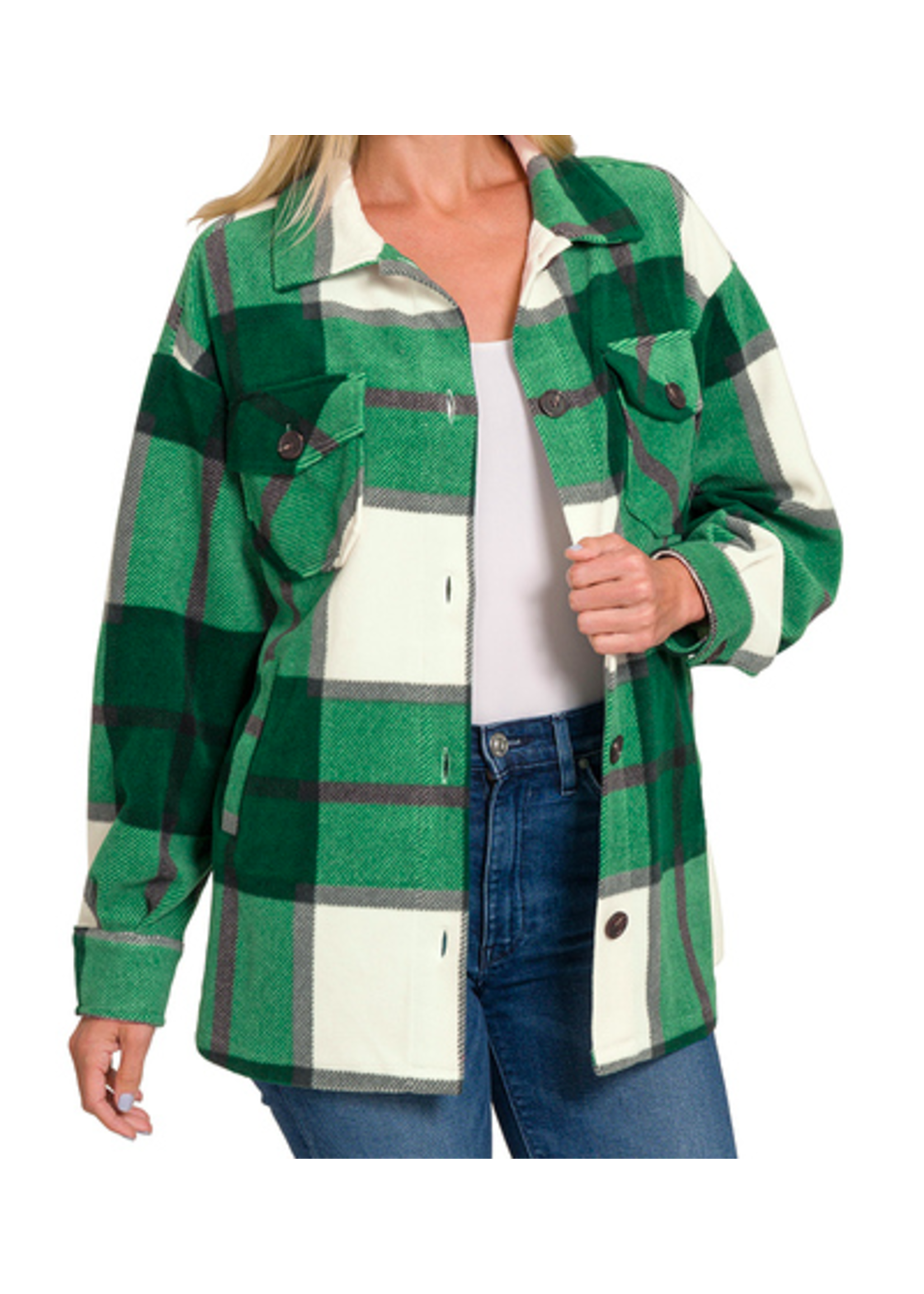 Zenana Hunter Green Oversized Fleece Shacket