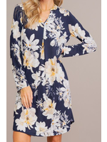 Sew In Love Navy/Grey Midi-Length Floral Dress