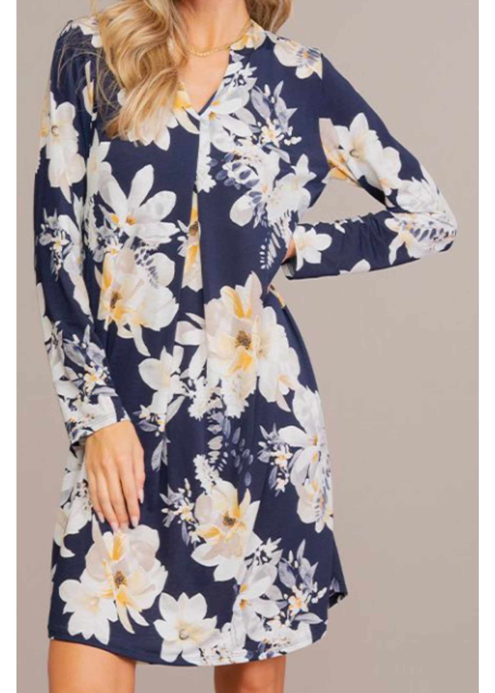 Sew In Love Navy/Grey Midi-Length Floral Dress