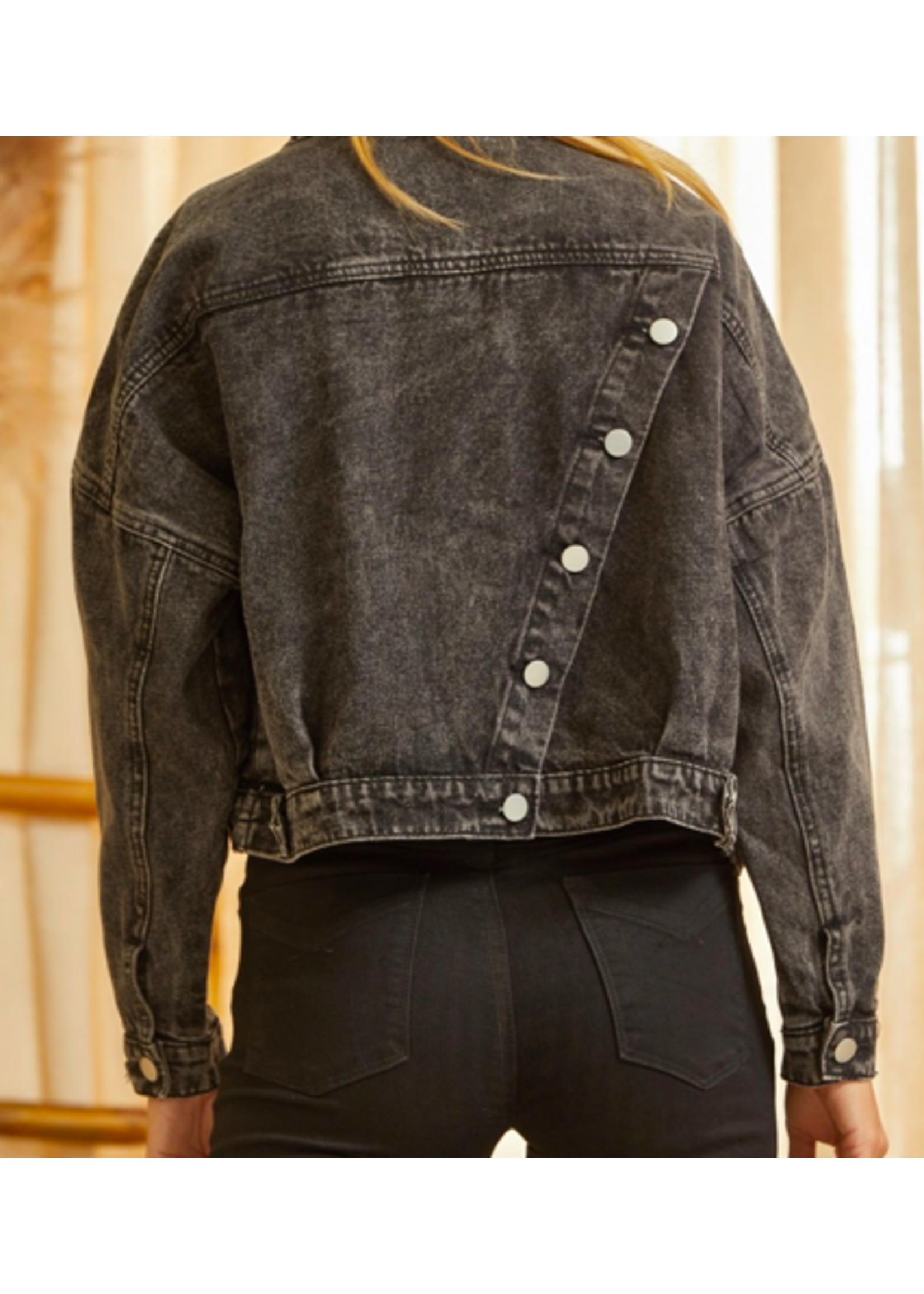 Andree By Unit Charcoal Button Back Denim Jacket
