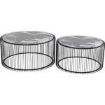 KARE DESIGN Coffee Table Wire Glass Marble Black (2/Set)