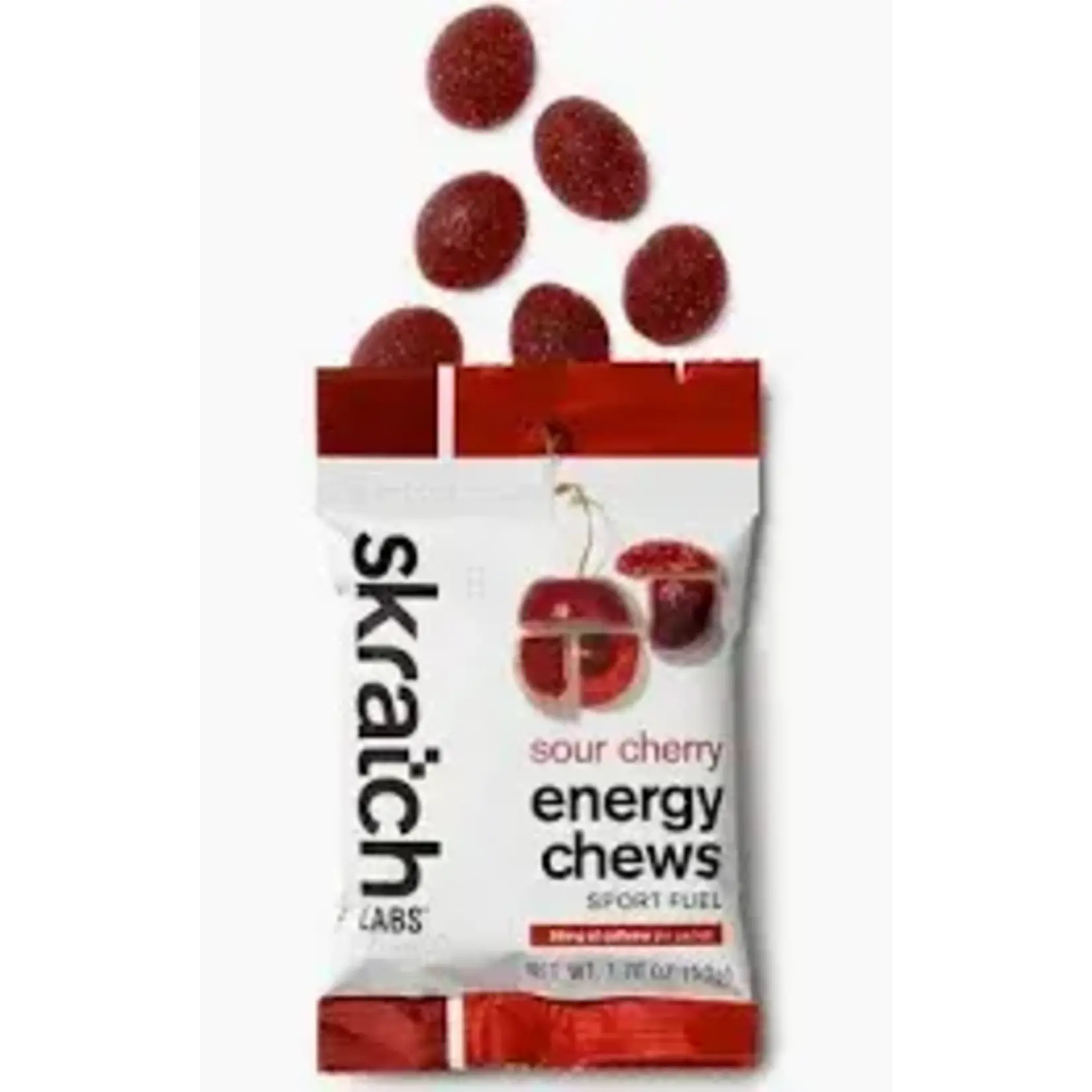 Skratch Labs Energy Chews Sport Fuel, Sour Cherry with Caffeine, 50g, Single Serving