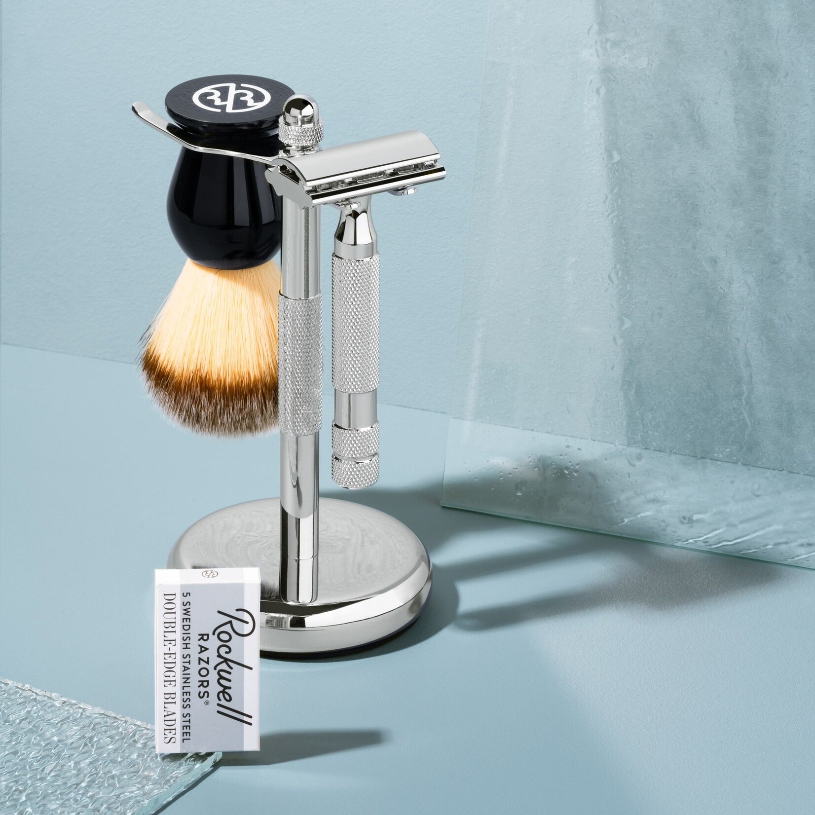 ROCKWELL RAZORS RR-3PIECE - ENSEMBLE DE RASOIR DE SURETE 2C, BLAIREAU ET SUPPORT ROCKWELL RAZORS