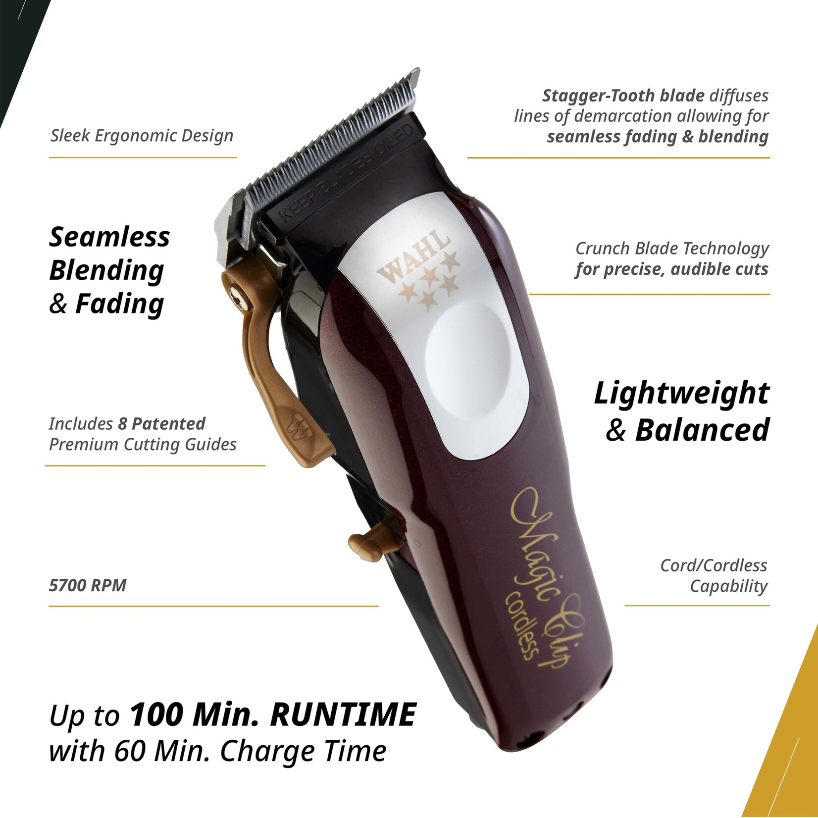 WAHL 56390 - TONDEUSE A CHEVEUX SANS FIL AU LITHIUM-ION MAGIC CLIP WAHL