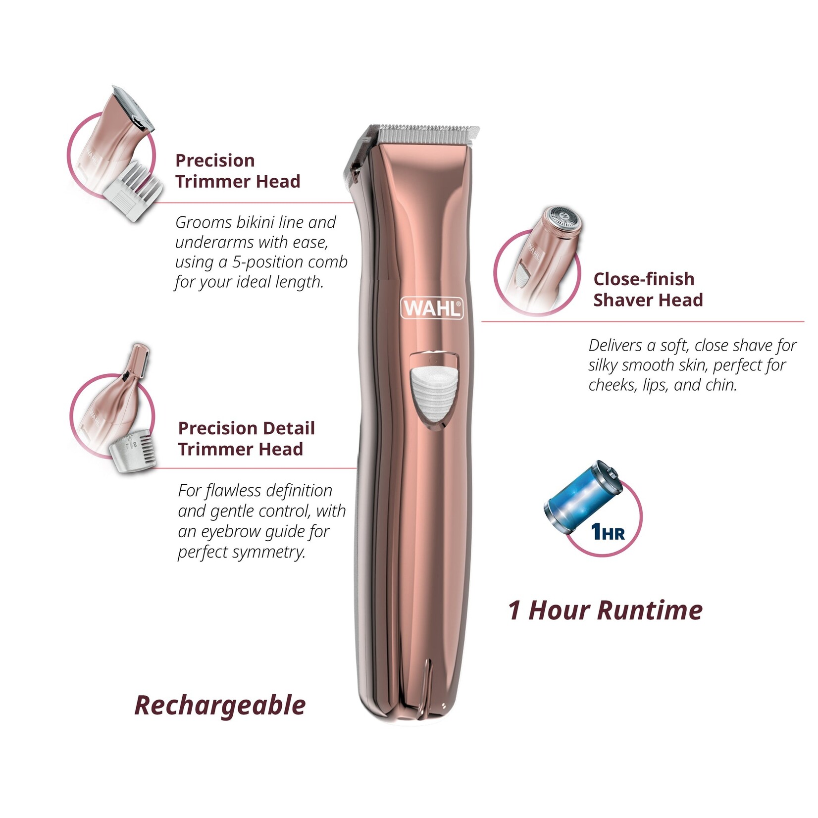 WAHL 5537 - TONDEUSE RECHARGEABLE 3 EN 1 OR ROSE WAHL