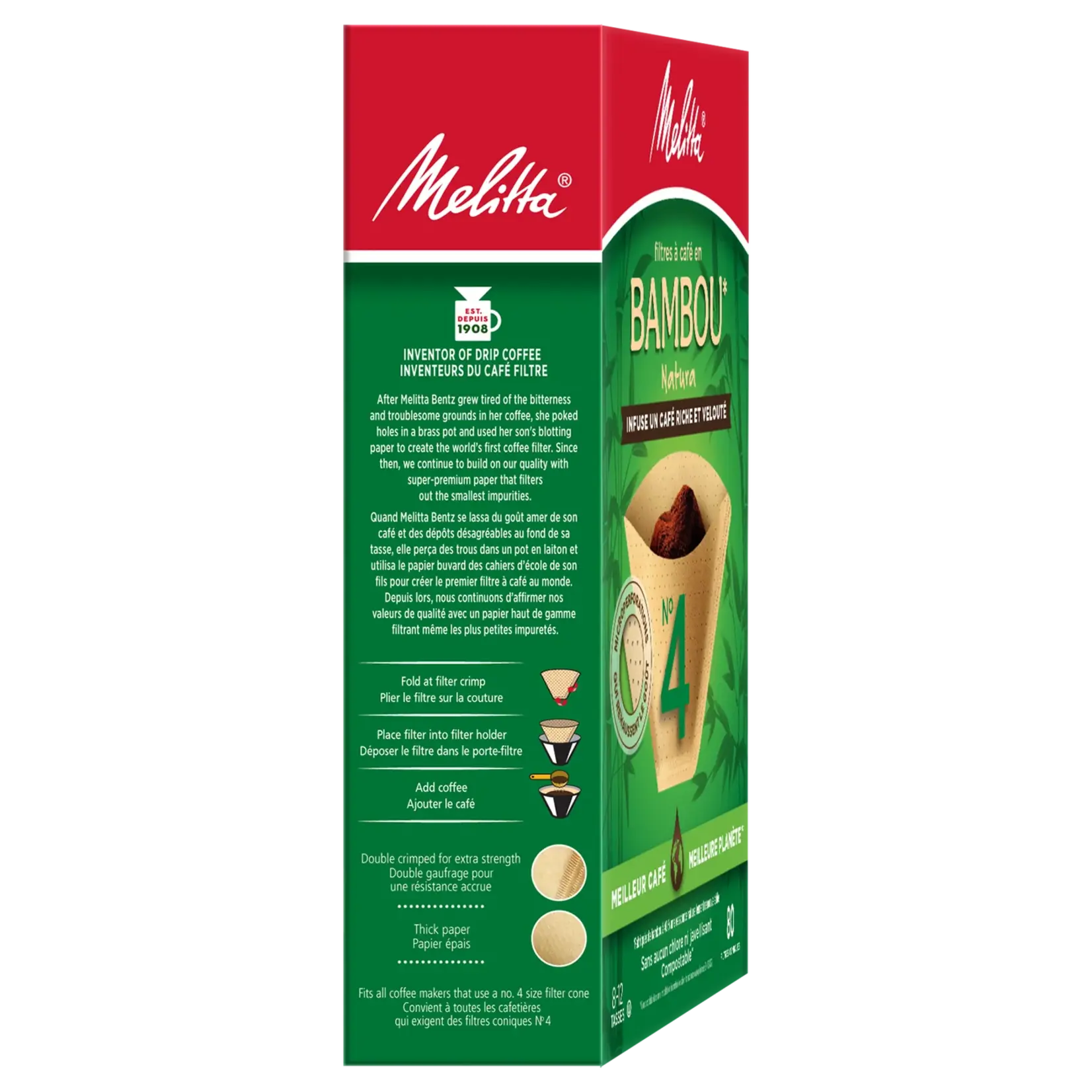 MELITTA 62500 - FILTRE CONIQUE EN BAMBOU NATUREL #4 (80 FILTRES) MELITTA