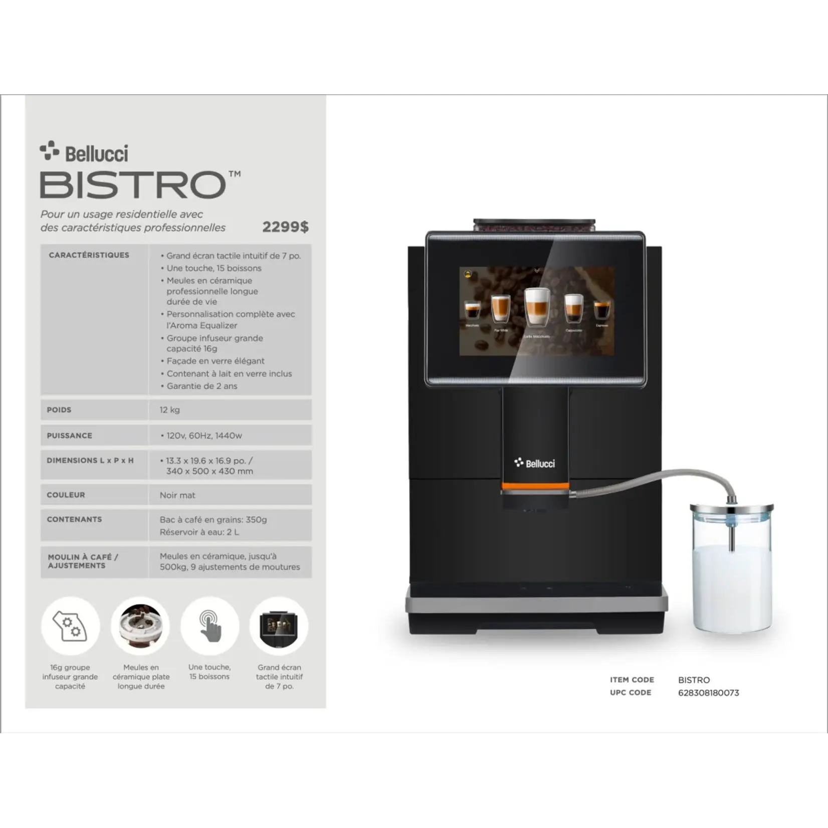 BELLUCCI BISTRO - MACHINE A ESPRESSO AUTOMATIQUE BISTRO BELLUCCI