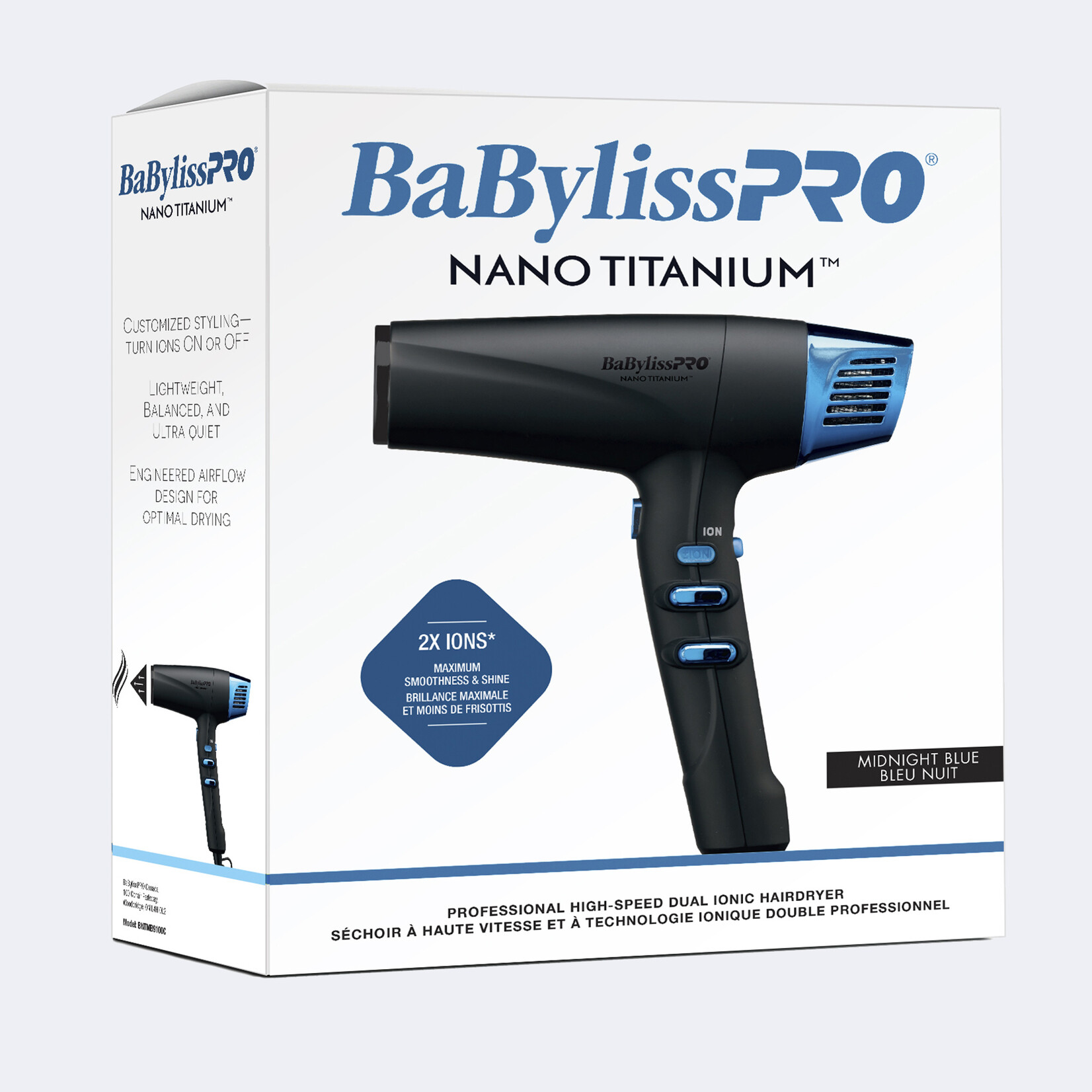 BABYLISS PRO BNTMB9100C - SECHOIR IONIQUE DOUBLE A HAUTE VITESSE NANO TITANIUM BLEU NUIT BABYLISS PRO