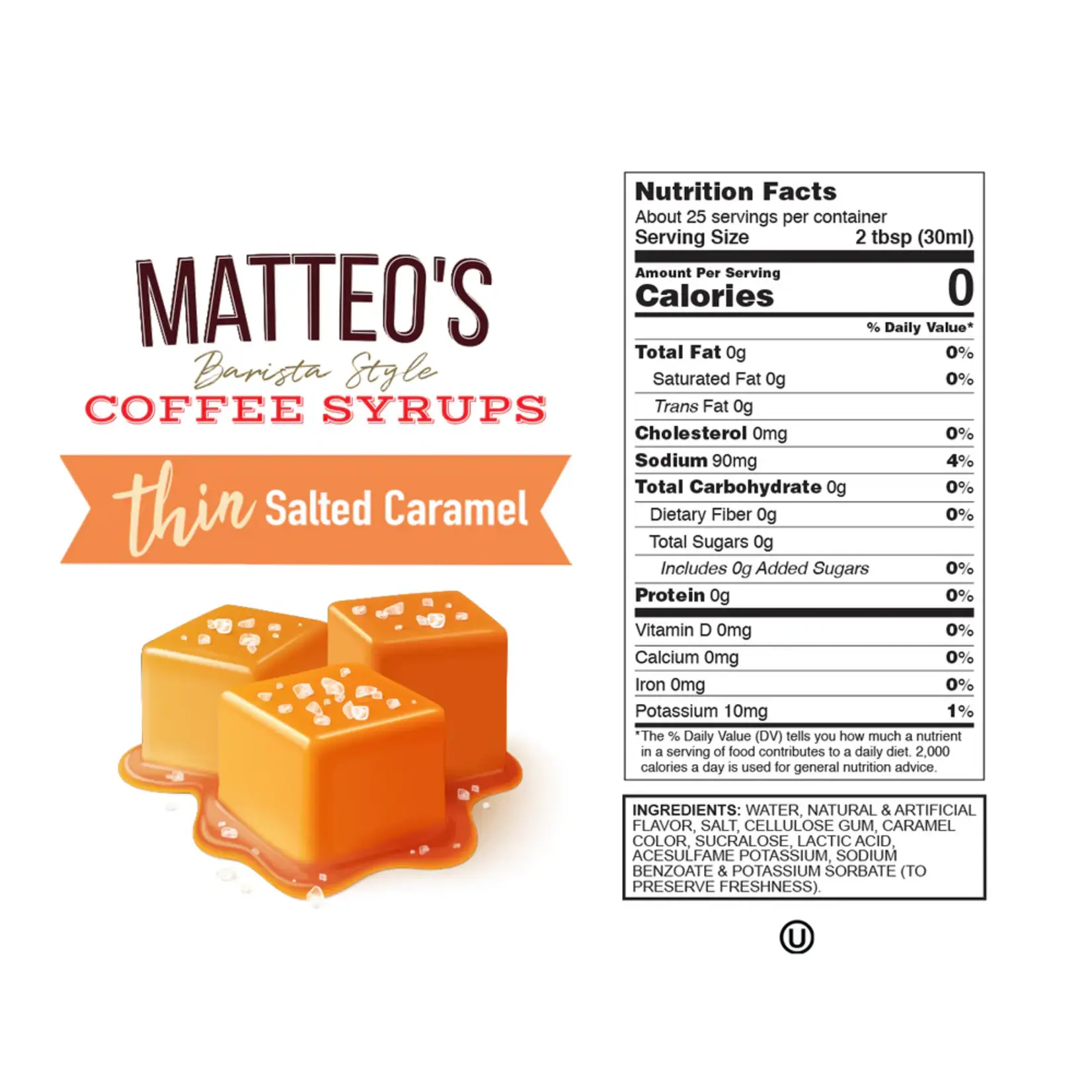 MATTEO'S 16645 - SIROP POUR CAFE AU CARAMEL SALE SANS SUCRE 750ml MATTEO'S
