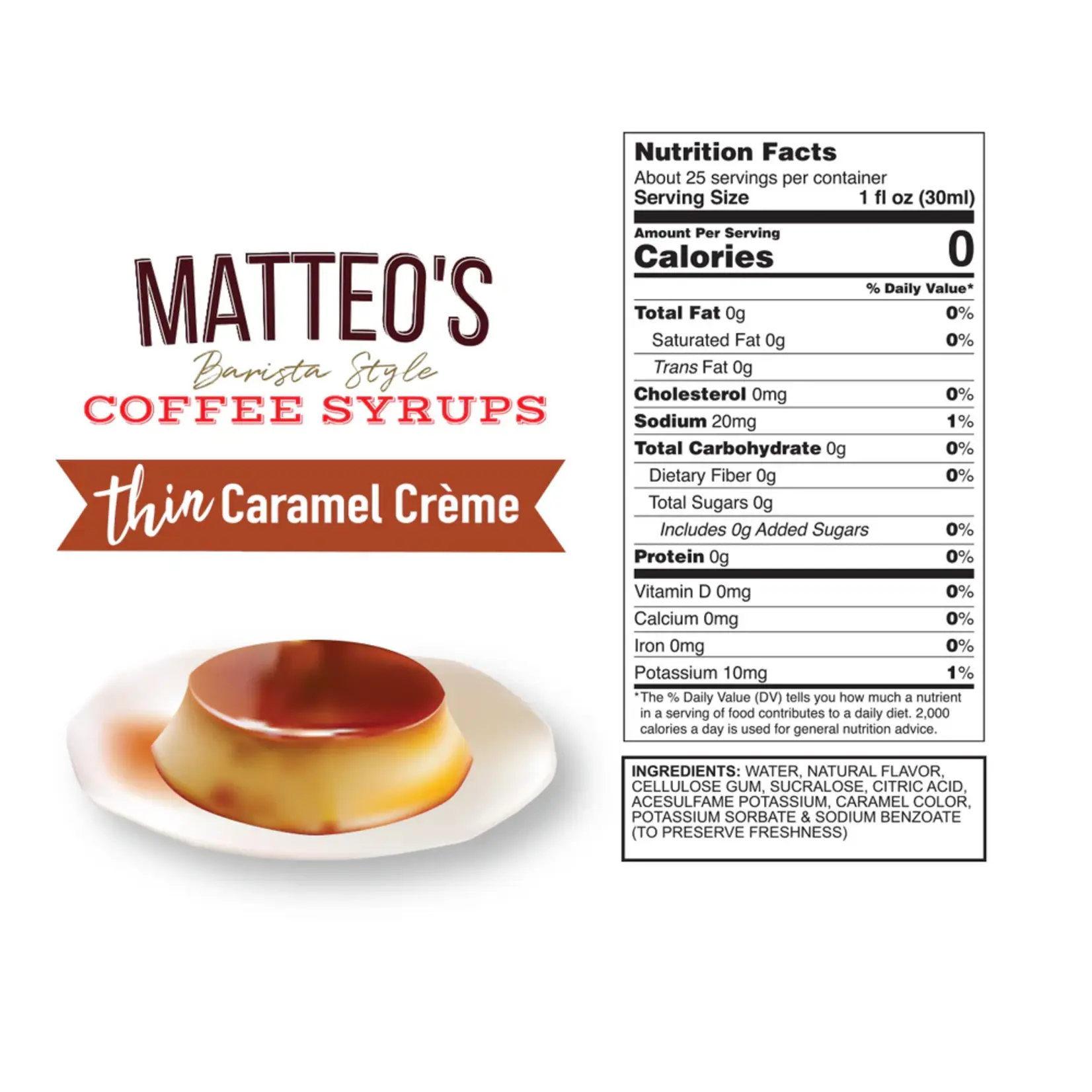 MATTEO'S 50014 - SIROP POUR CAFE A LA CREME CARAMEL SANS SUCRE 750ml MATTEO'S