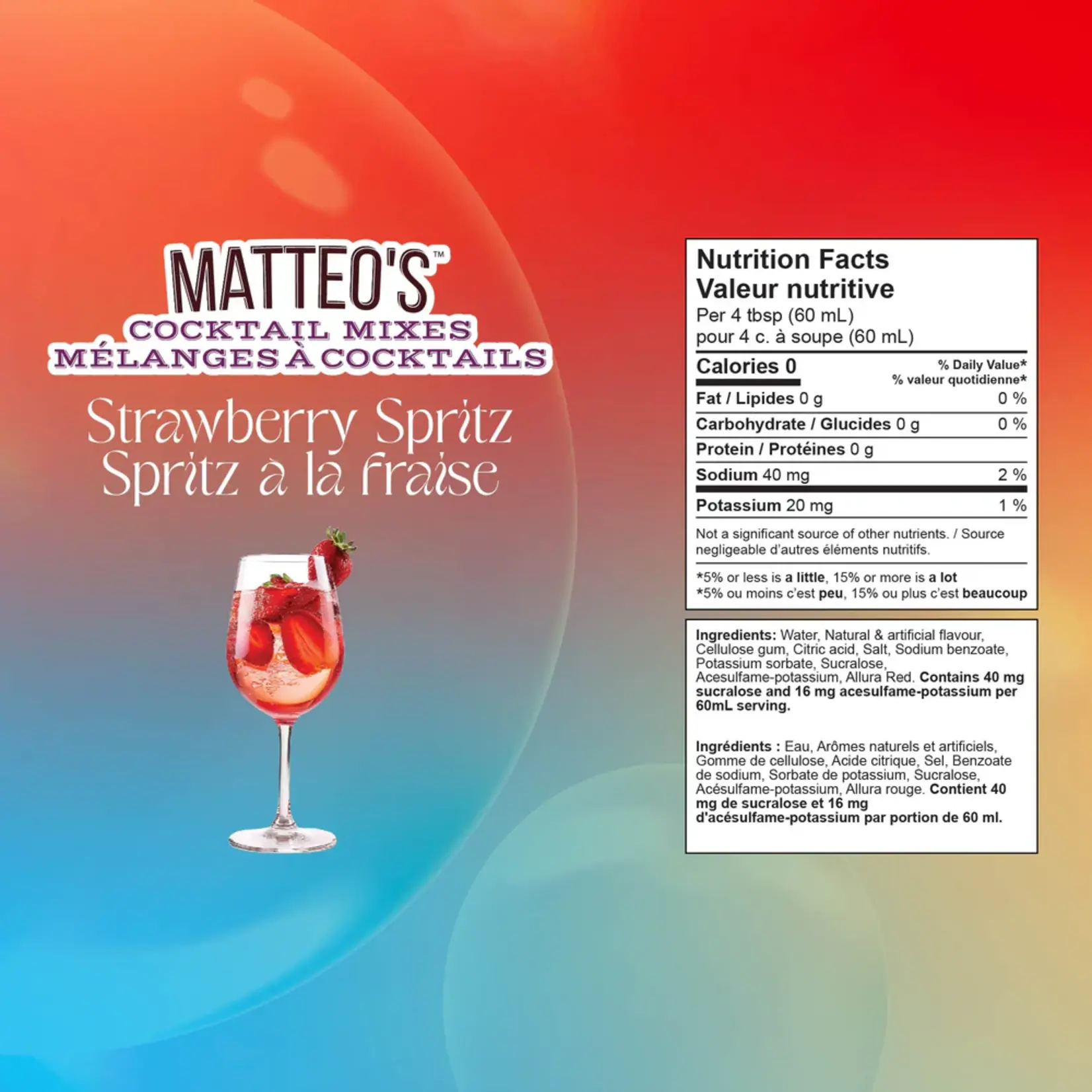 MATTEO'S 50167 - MELANGES A COCKTAILS SPRITZ A LA FRAISE SANS SUCRE 750ml MATTEO'S