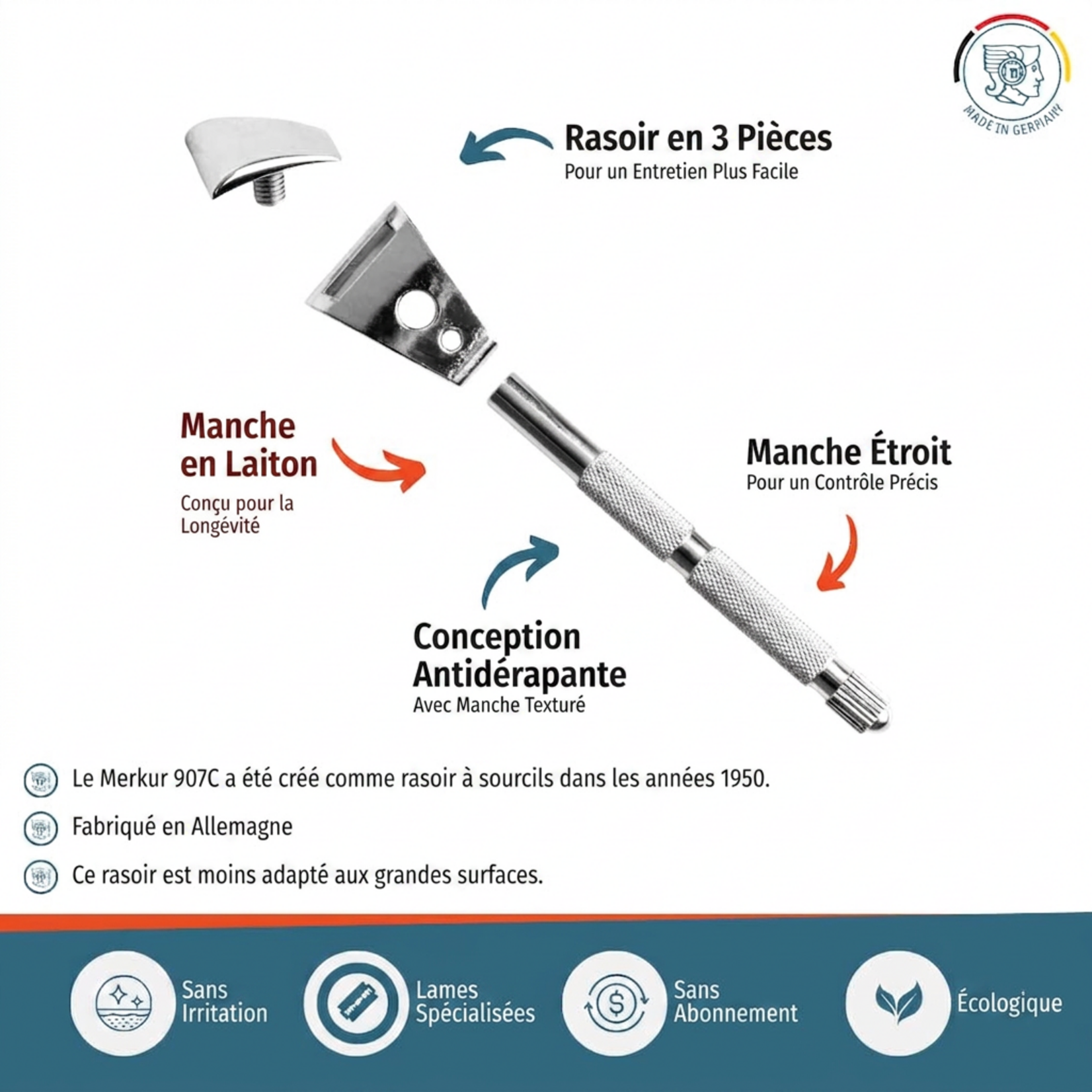 MERKUR MK-907 - RASOIR DE SURETE DE PRECISION CHROME MERKUR