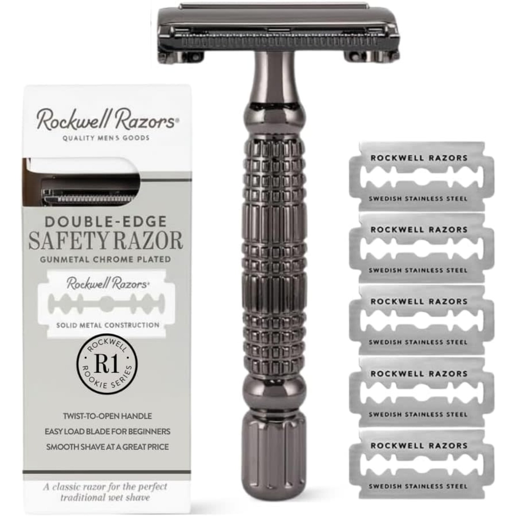 ROCKWELL RAZORS RR-770354 - RASOIR DE SURETE PAPILLON R1 CHROME NOIR BROSSE ROCKWELL RAZORS