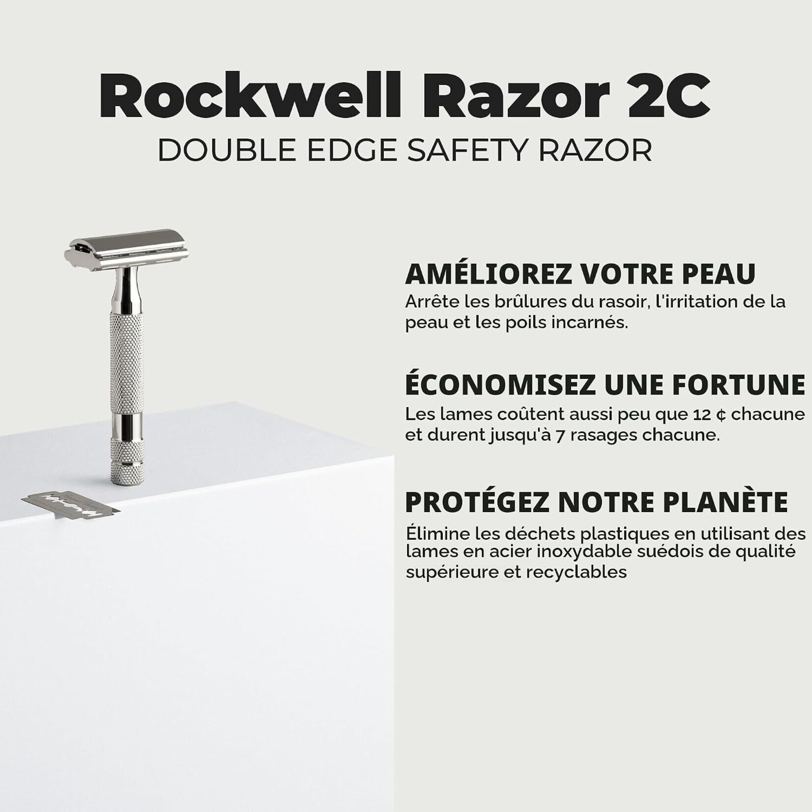 ROCKWELL RAZORS RR-960330 - RASOIR DE SURETE 2C CHROME NOIR BROSSE ROCKWELL RAZORS