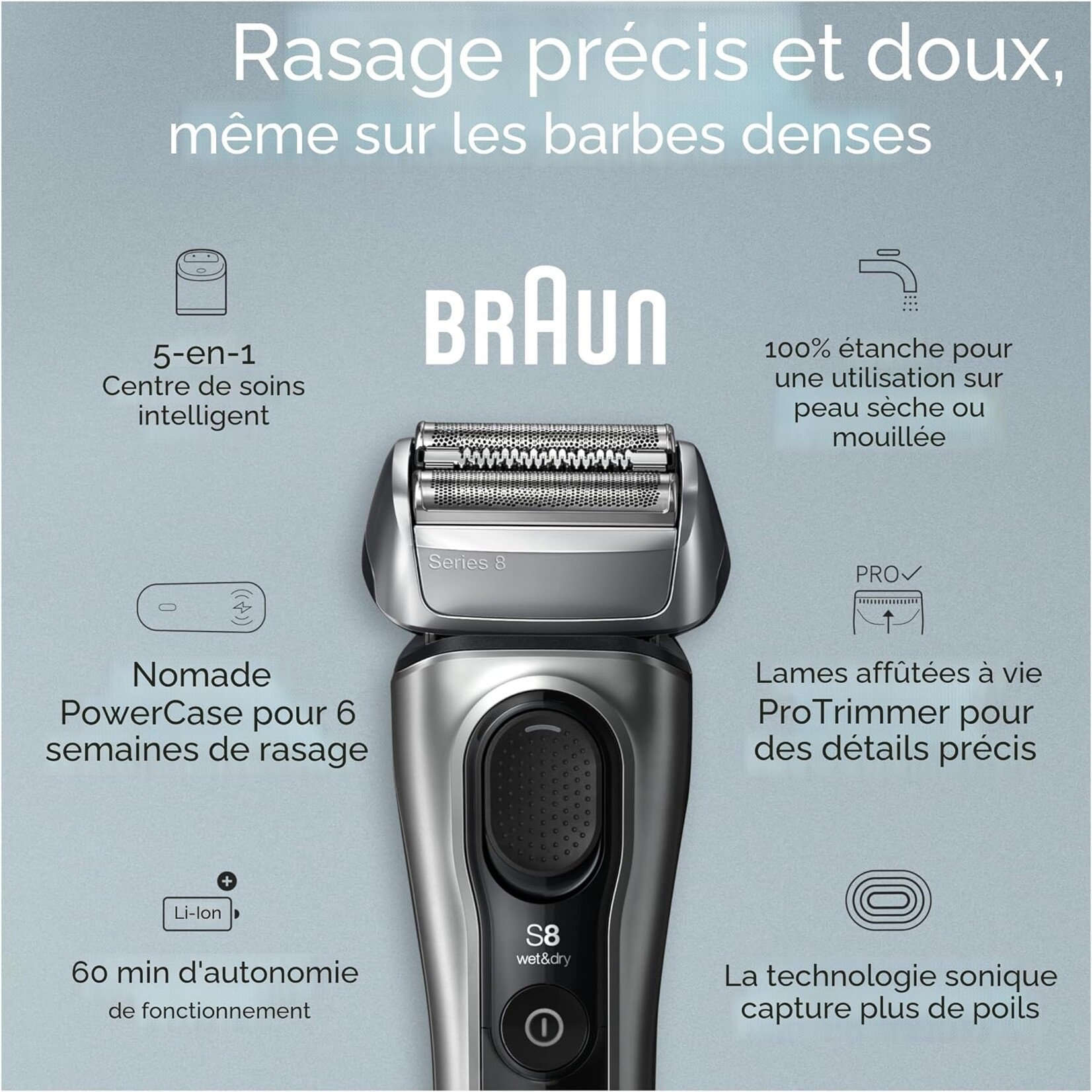 BRAUN 8577CC - RASOIR ELECTRIQUE SERIES 8 SMARTCARE ET POWERCASE BRAUN