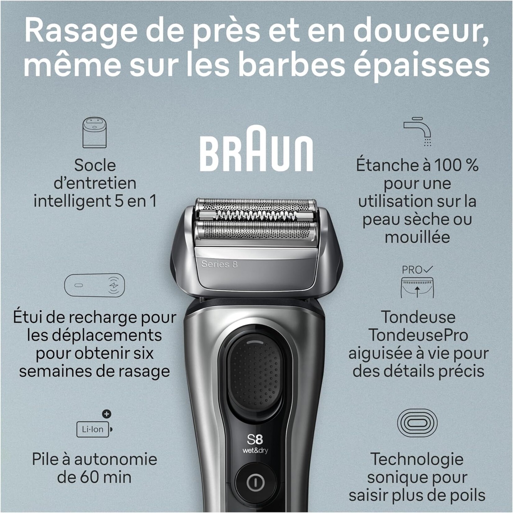 BRAUN 8577CC - RASOIR ELECTRIQUE SERIES 8 SMARTCARE ET POWERCASE BRAUN