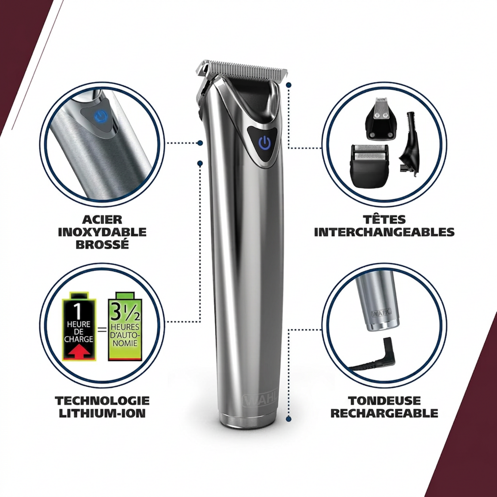 WAHL 3114 - TONDEUSE TOUT-EN-UN EN ACIER INOXYDABLE AU LITHIUM-ION WAHL