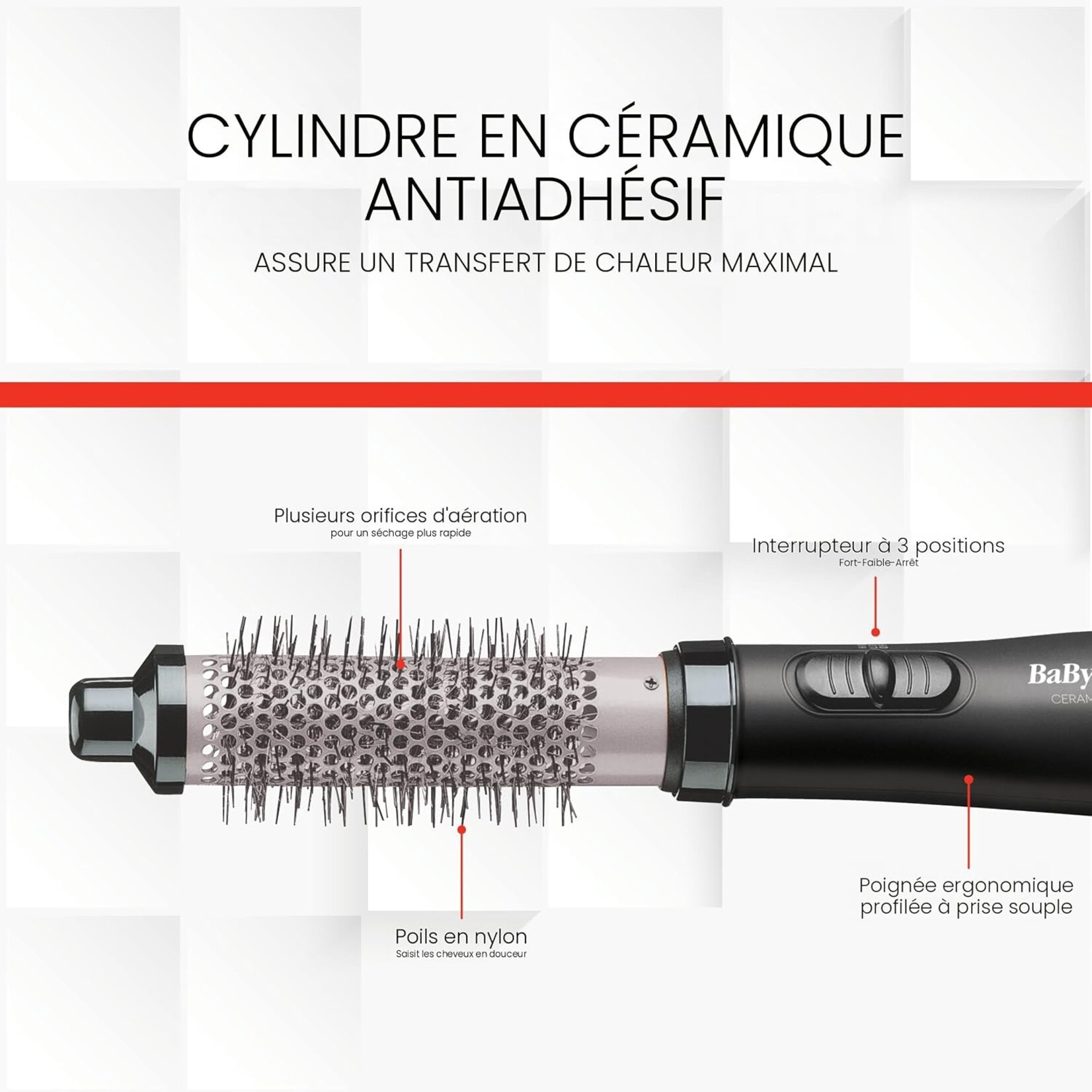 BABYLISS PRO BAB21075NC - BROSSE COIFFANTE A AIR CHAUD ¾po CERAMIX XTREME BABYLISS PRO