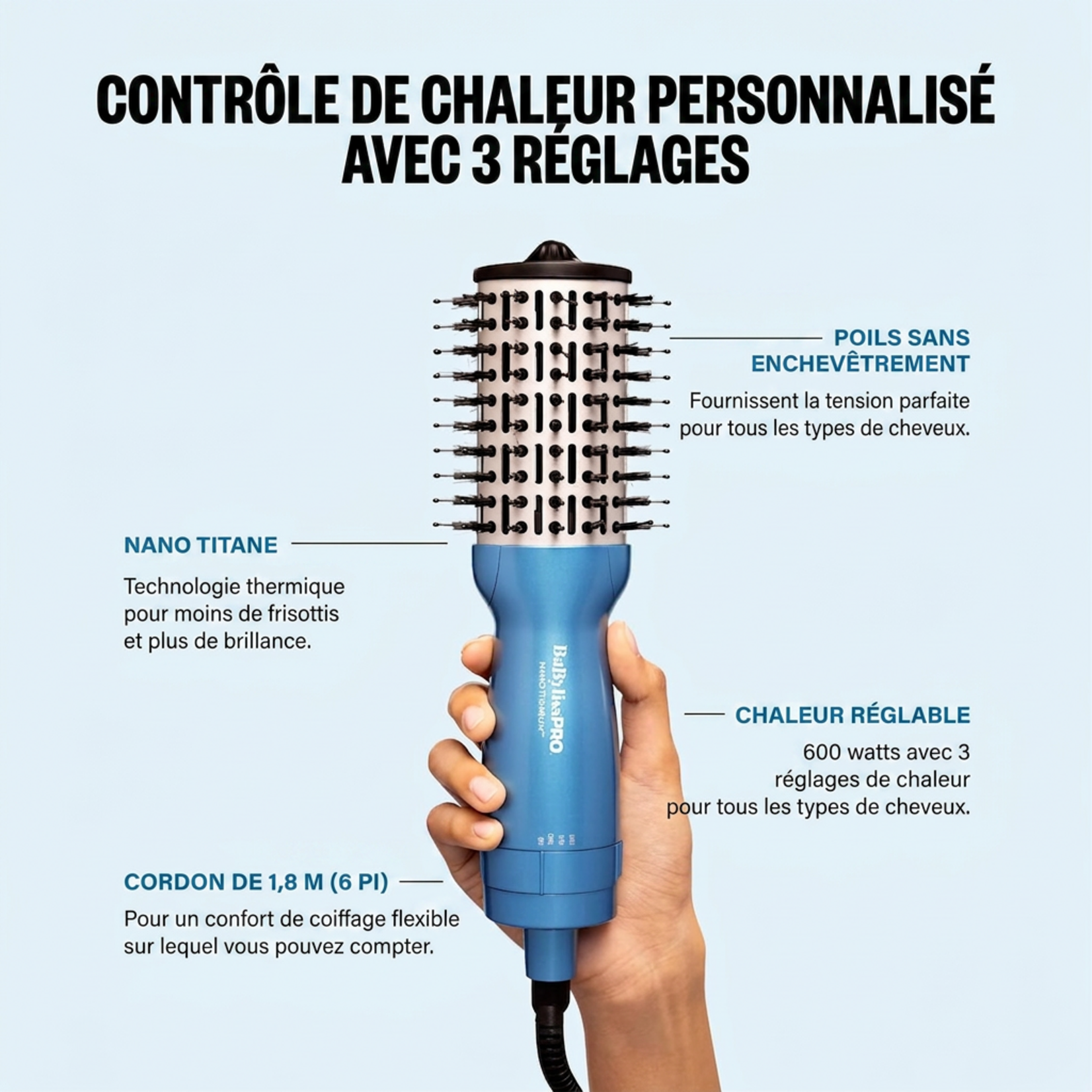 BABYLISS PRO BNTMHBUC - BROSSE COIFFANTE OVALE COMPACTE NANO TITANIUM 2po BABYLIS PRO