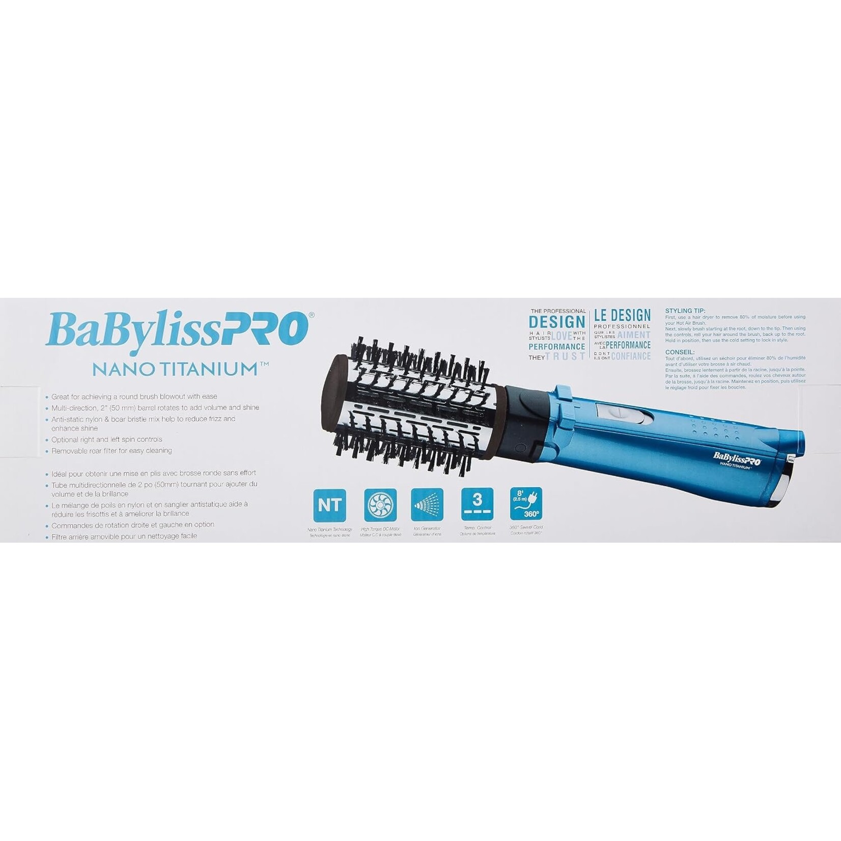 BABYLISS PRO BABNT178C - BROSSE SECHOIR ROTATIVE NANO TITANIUM BABYLISS PRO