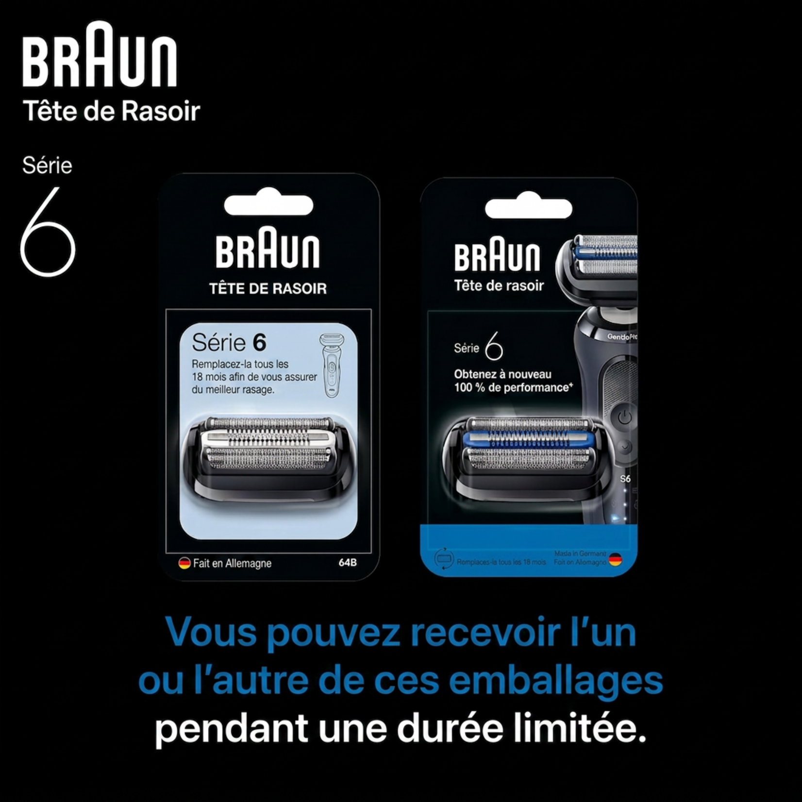 BRAUN 64B - GRILLE ET COUTEAU POUR RASOIR ELECTRIQUE SERIES 6 BRAUN
