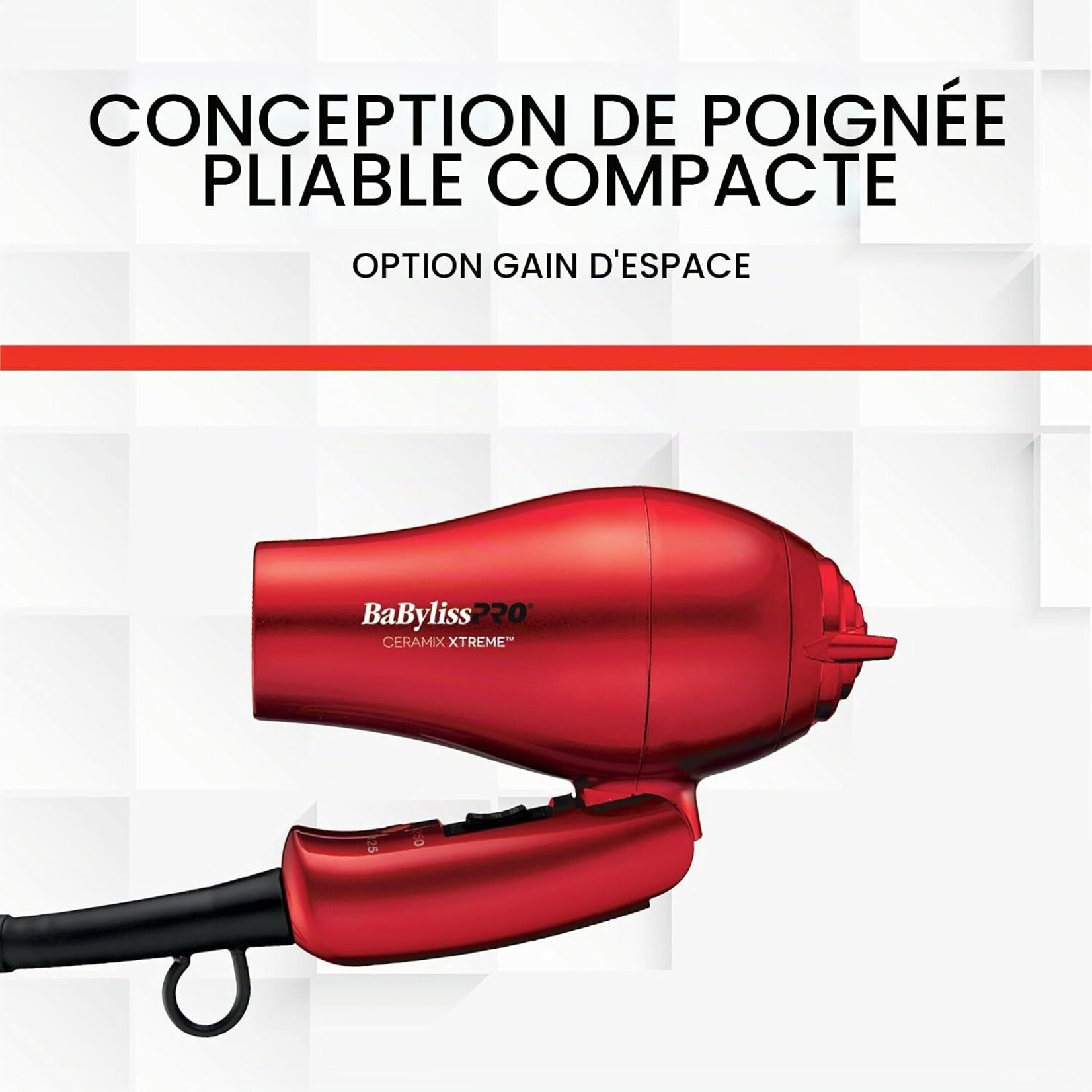 BABYLISS PRO BAB053C - SECHOIR DE VOYAGE PLIABLE ROUGE CERAMIX XTREME BABYLISS PRO