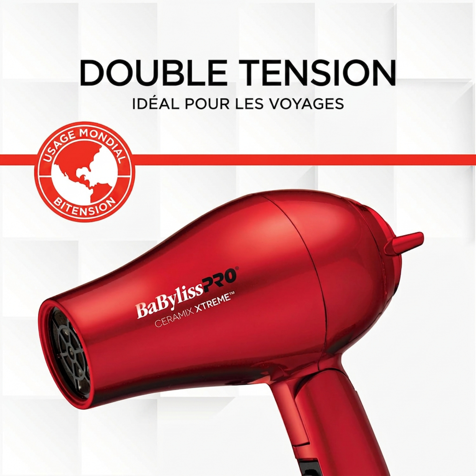 BABYLISS PRO BAB053C - SECHOIR DE VOYAGE PLIABLE ROUGE CERAMIX XTREME BABYLISS PRO