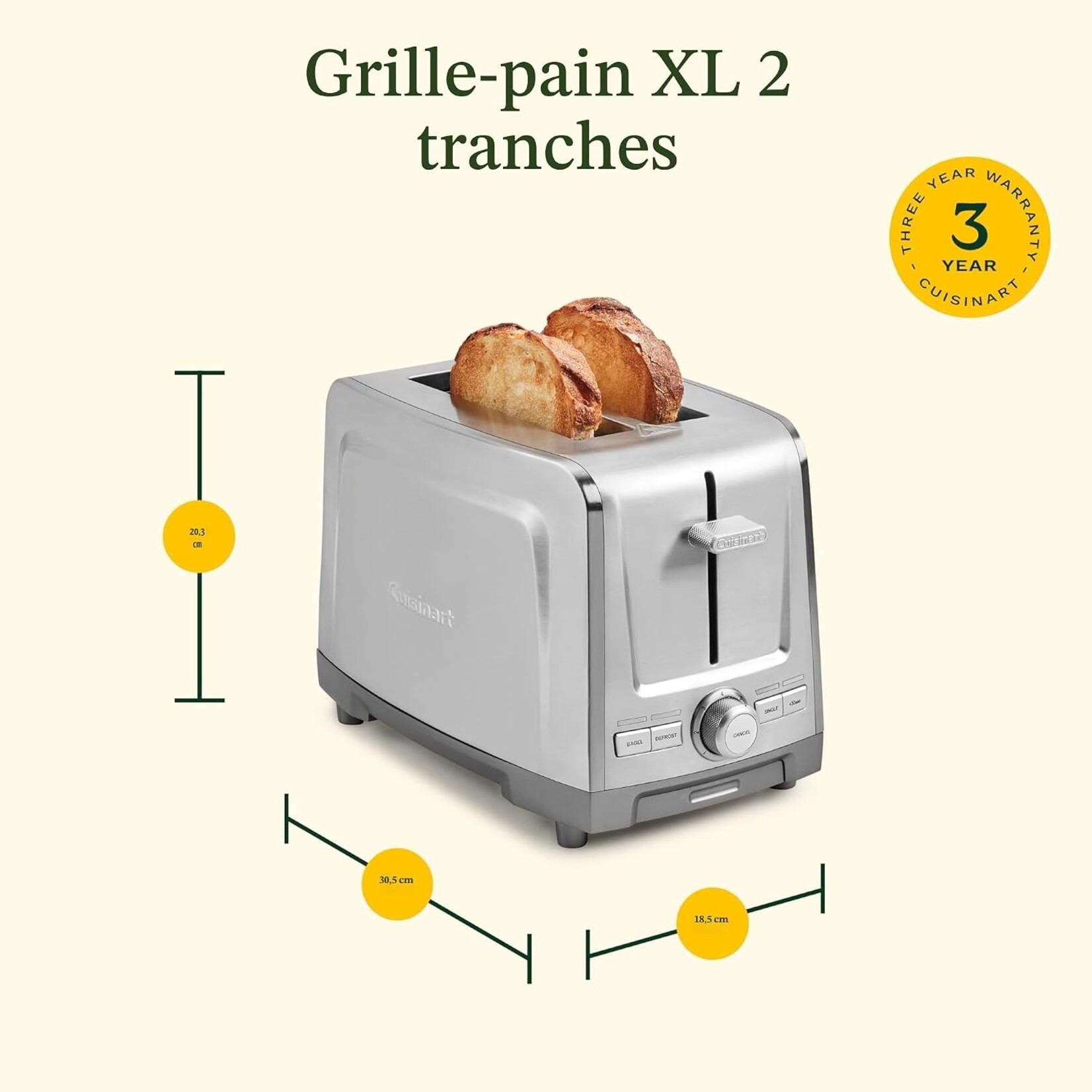 CUISINART CPT-1600C  -  GRILLE-PAIN XL 2 TRANCHES EN ACIER INOXYDABLE CUISINART