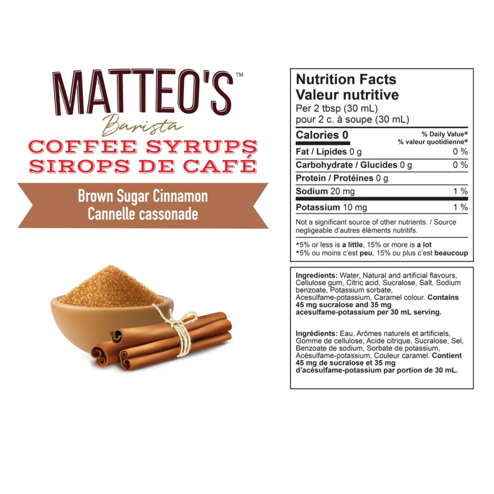 MATTEO'S 50115 - SIROP POUR CAFE CANNELLE CASSONADE 750ml MATTEO'S