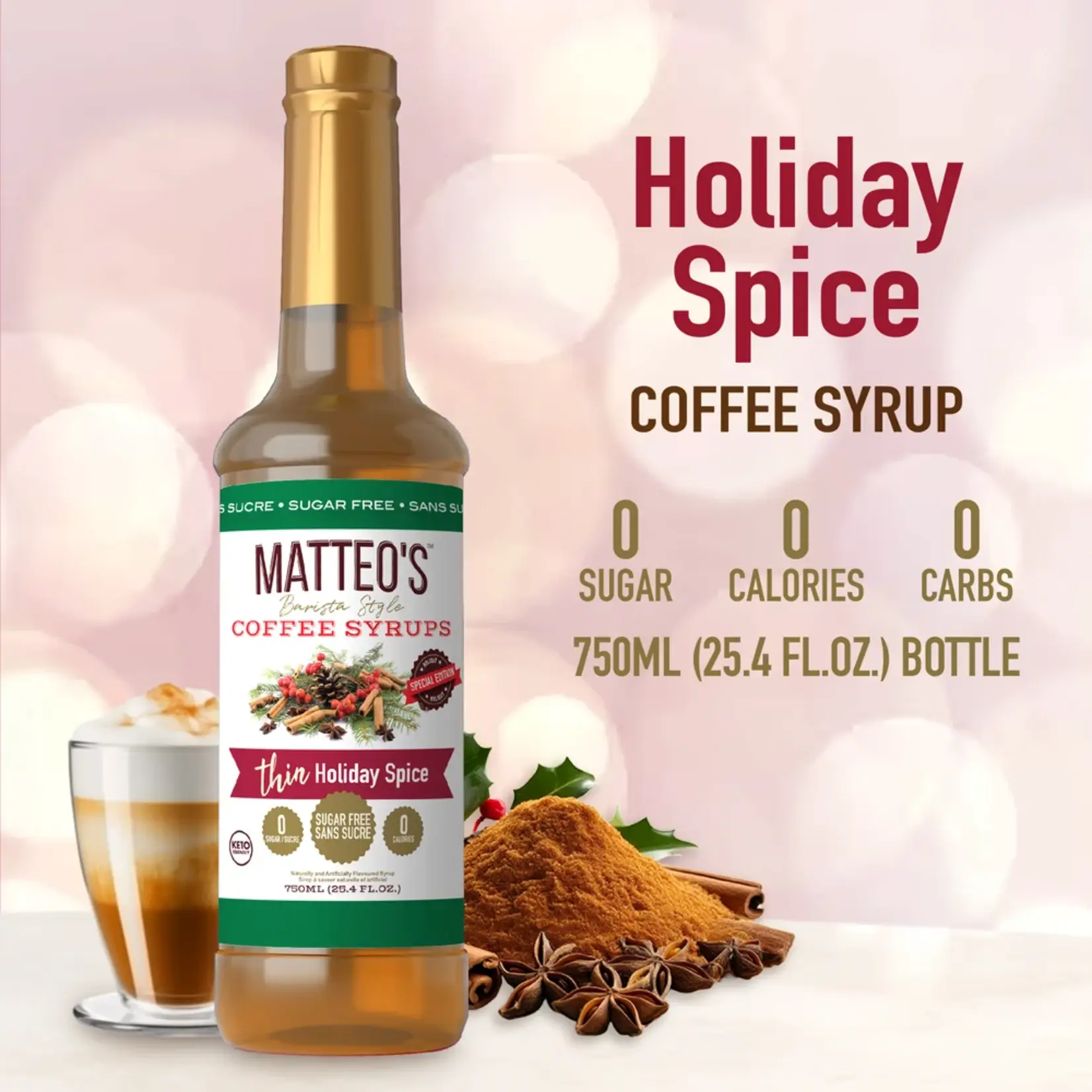 MATTEO'S 50119 - SIROP POUR CAFE EPICE DES FETES 750ml MATTEO'S