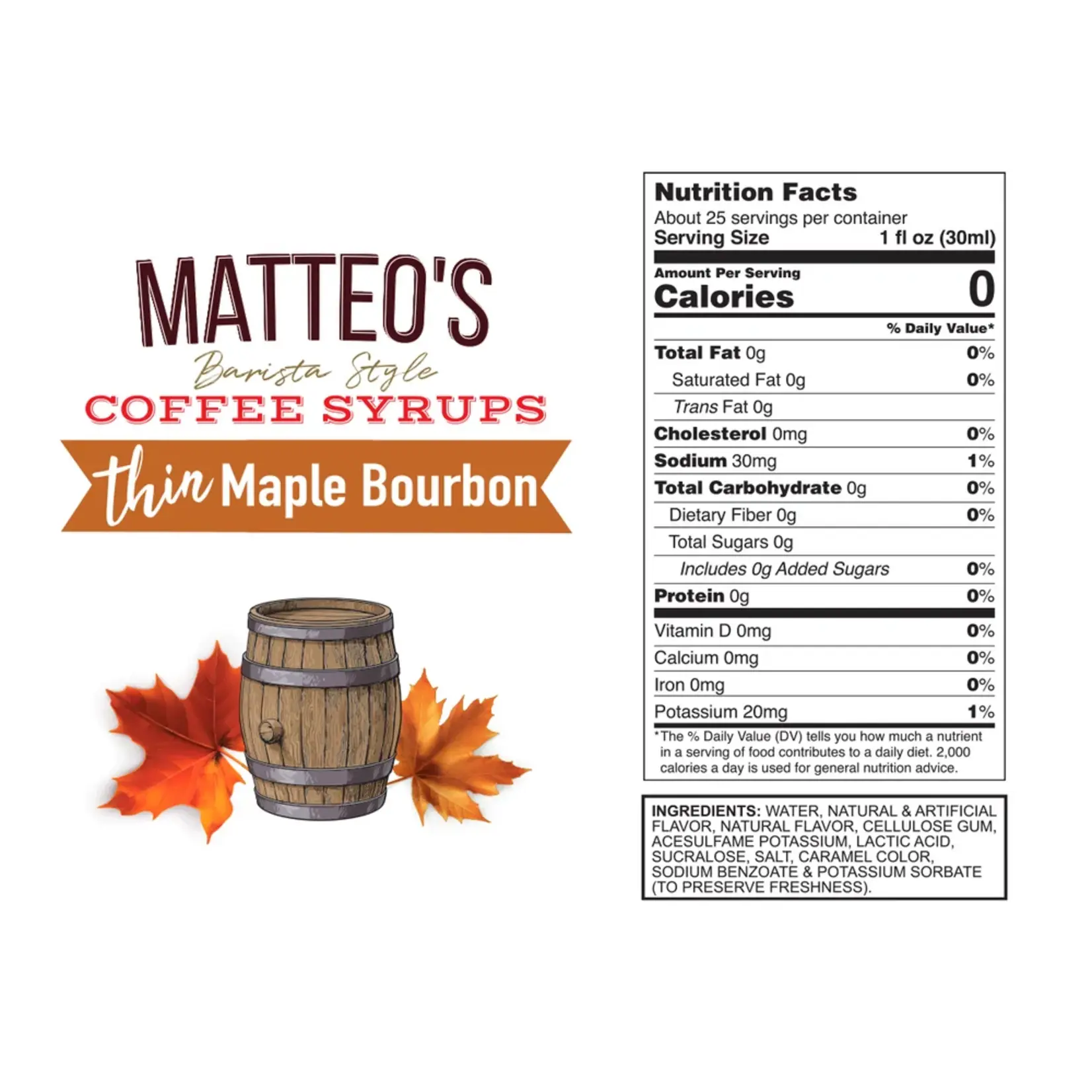 MATTEO'S 50001 - SIROP POUR CAFE ERABLE BOURBON 750ml MATTEO'S