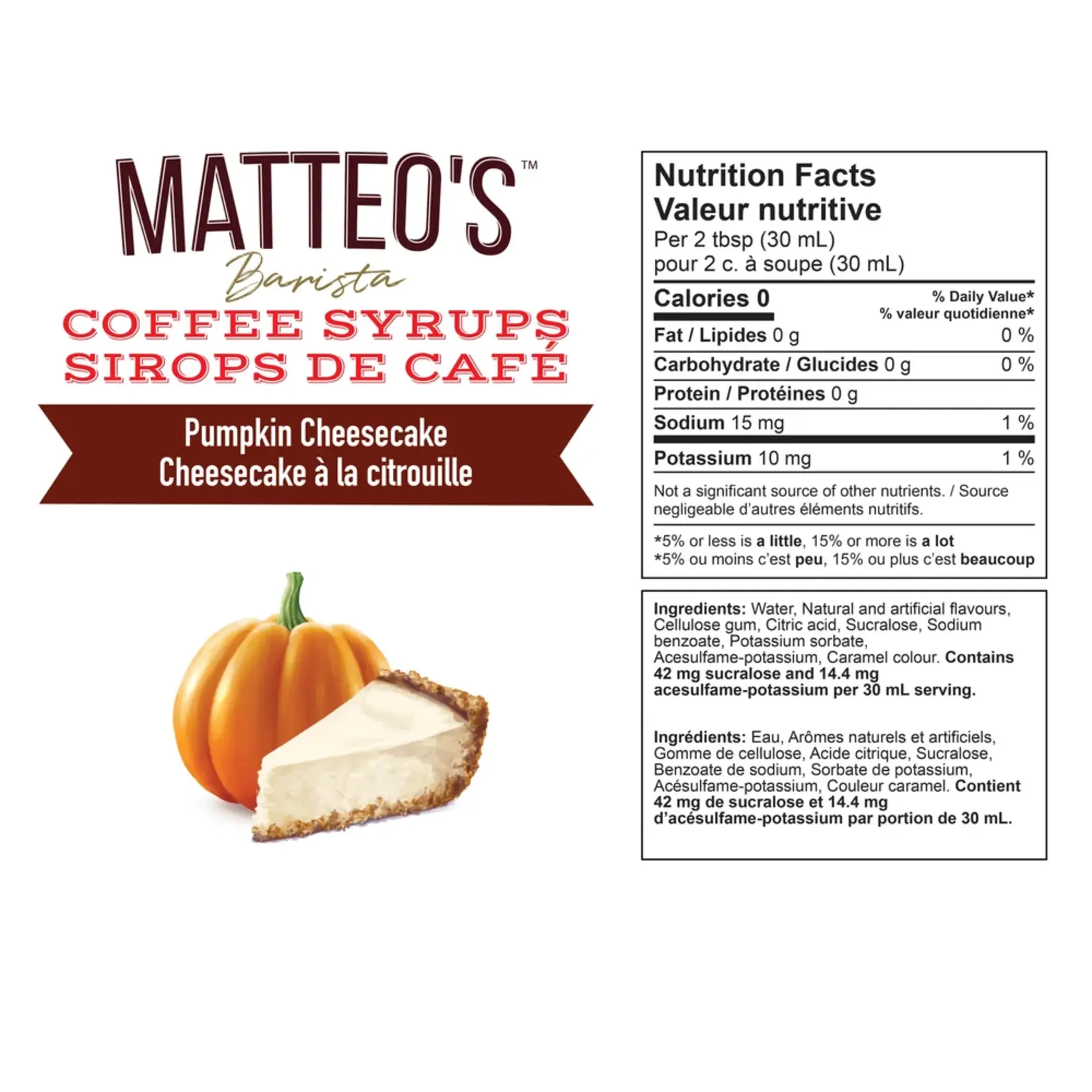 MATTEO'S 50010 - SIROP POUR CAFE GATEAU AU FROMAGE A LA CITROUILLE 750ml MATTEO'S