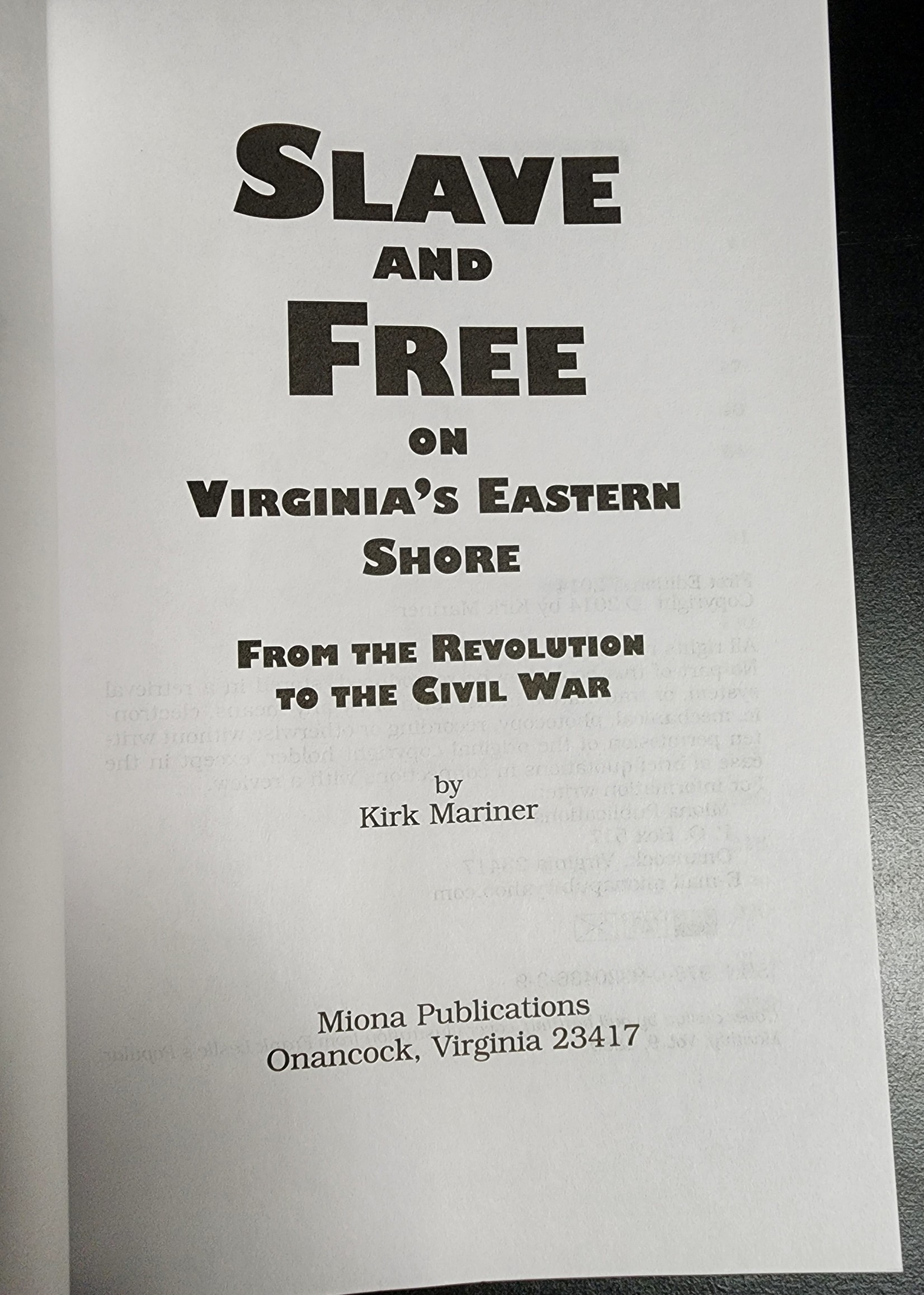 Kirk Mariner Slave and Free on Virginia's Eastern Shore