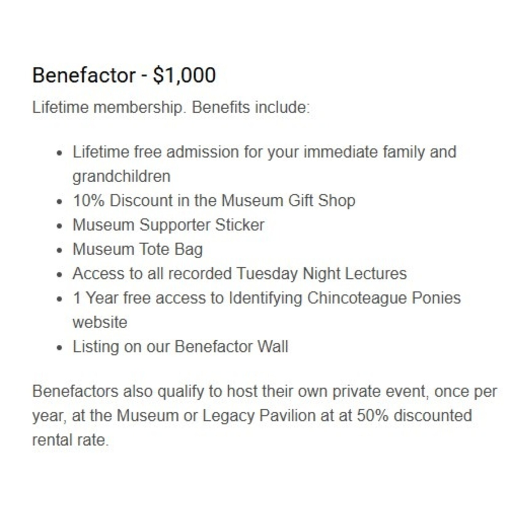 Museum Membership - Benefactor