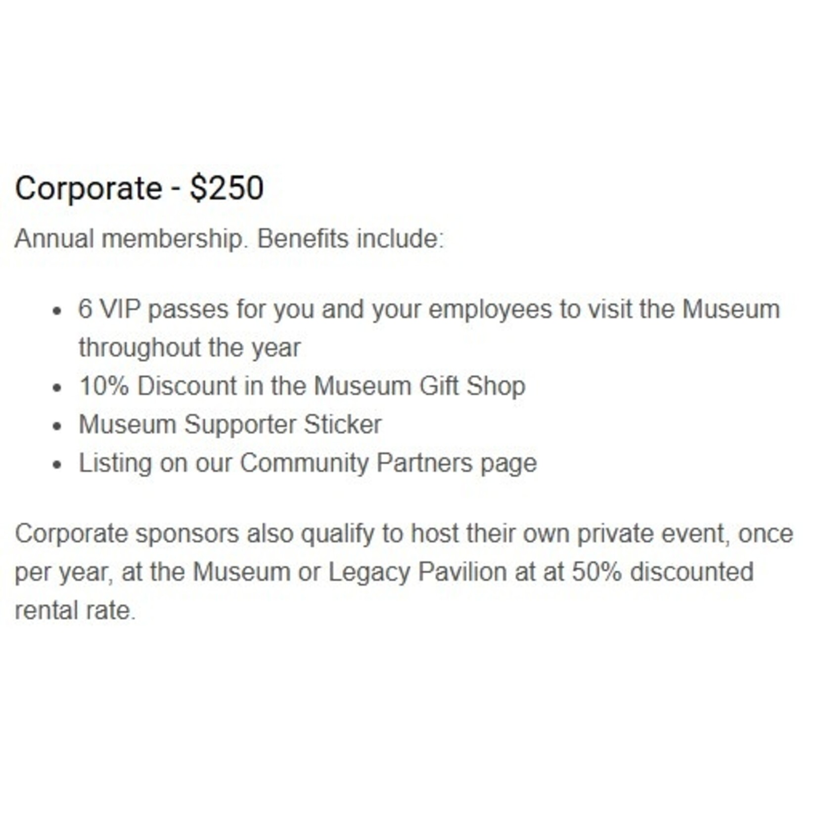 Museum Membership - Corporate