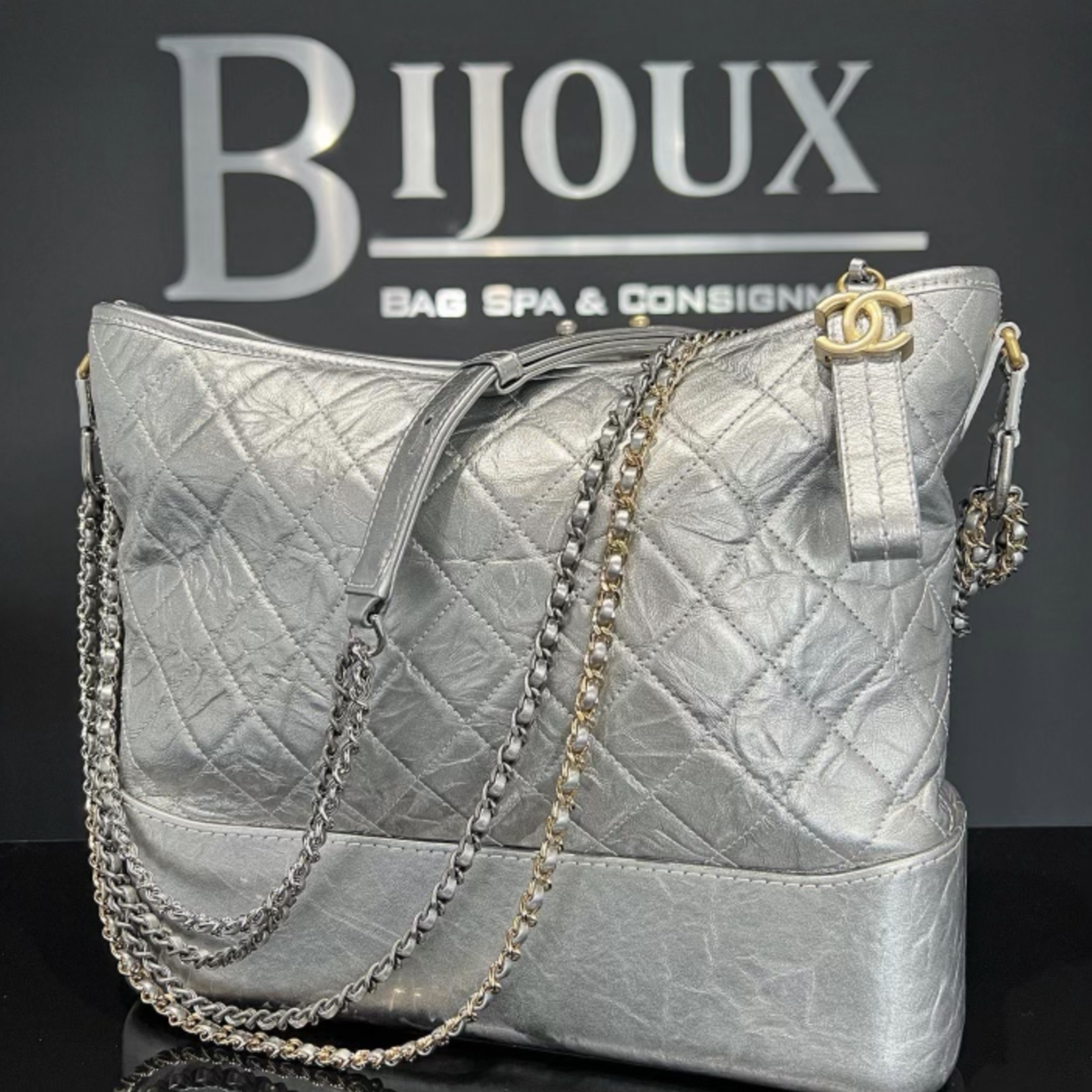 Chanel SOLD - Chanel Gabrielle Large Aged Hobo Bag Metallic Silver