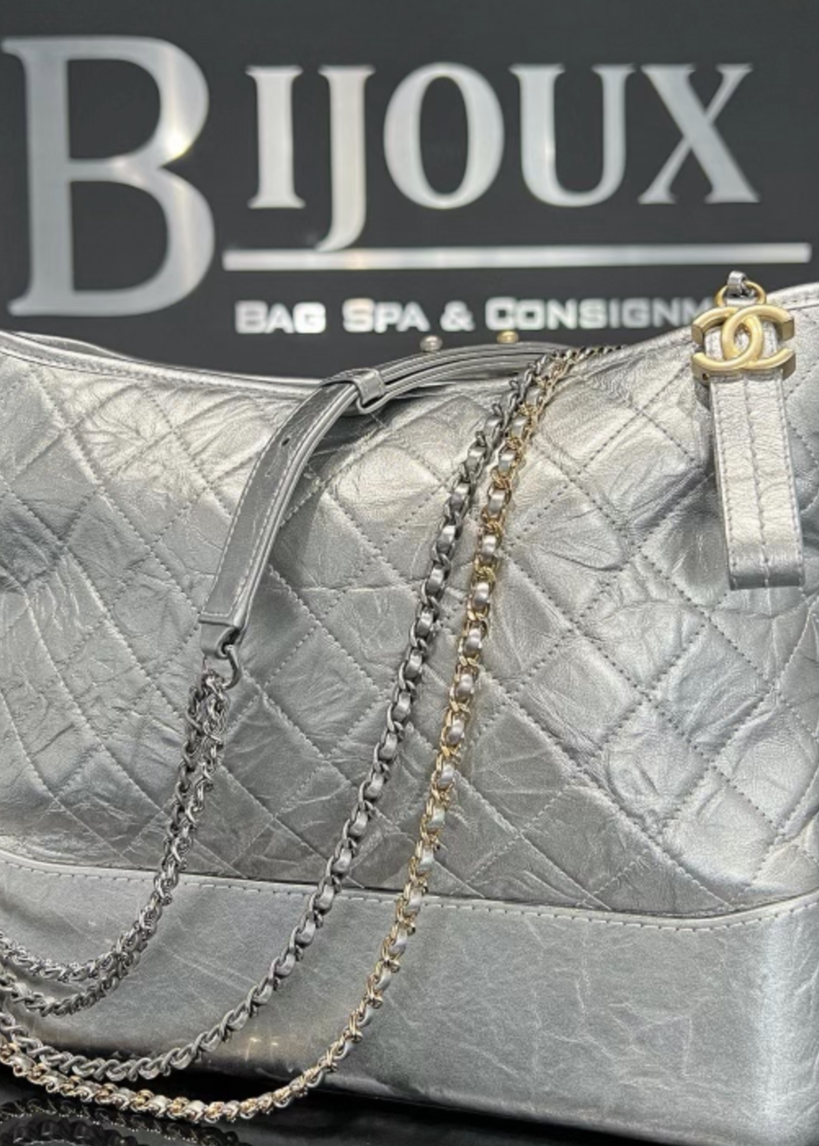 Chanel Gabrielle Large Aged Hobo Bag Metallic Silver - Bijoux Bag Spa &  Consignment