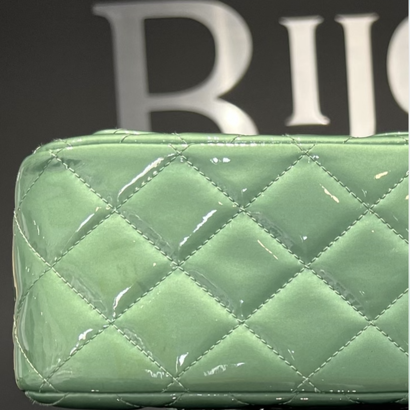 Chanel SOLD - Chanel Green Quilted Patent Leather Classic Jumbo Double Flap Bag
