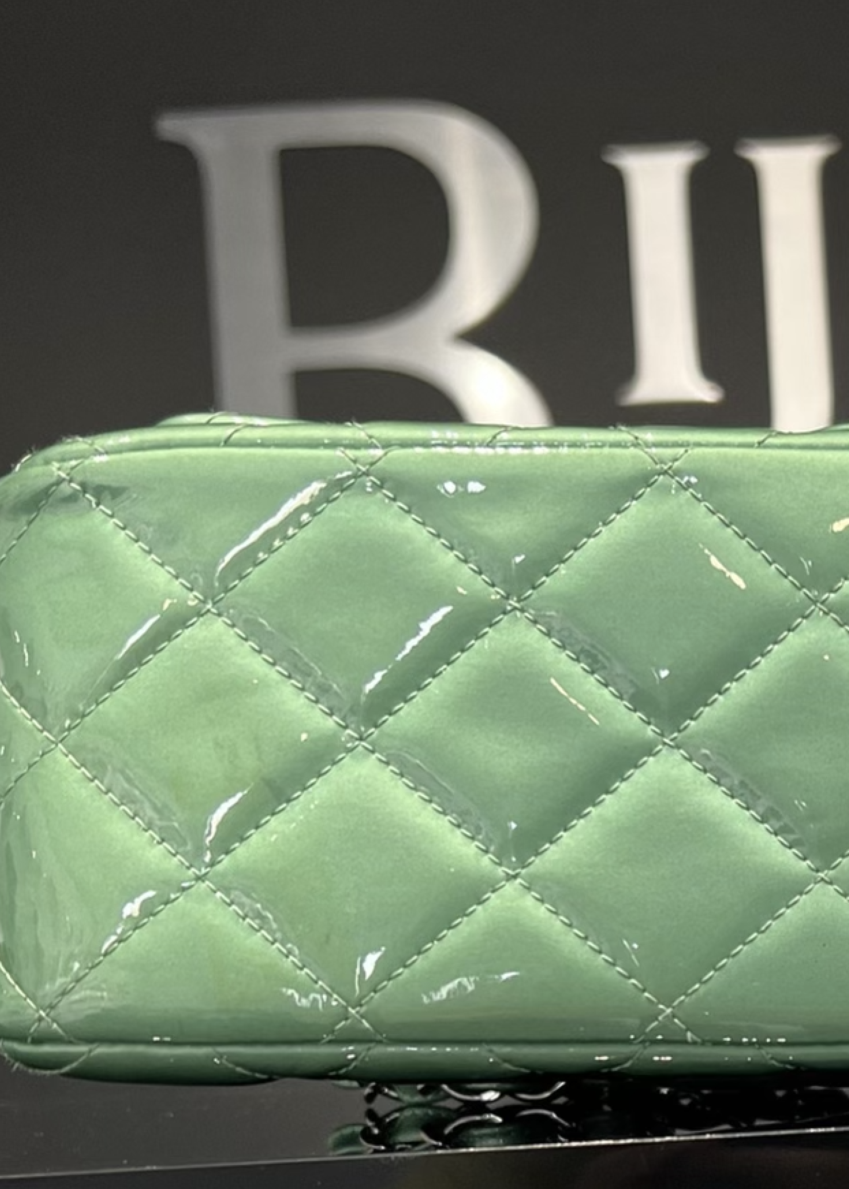 Chanel SOLD - Chanel Green Quilted Patent Leather Classic Jumbo Double Flap Bag