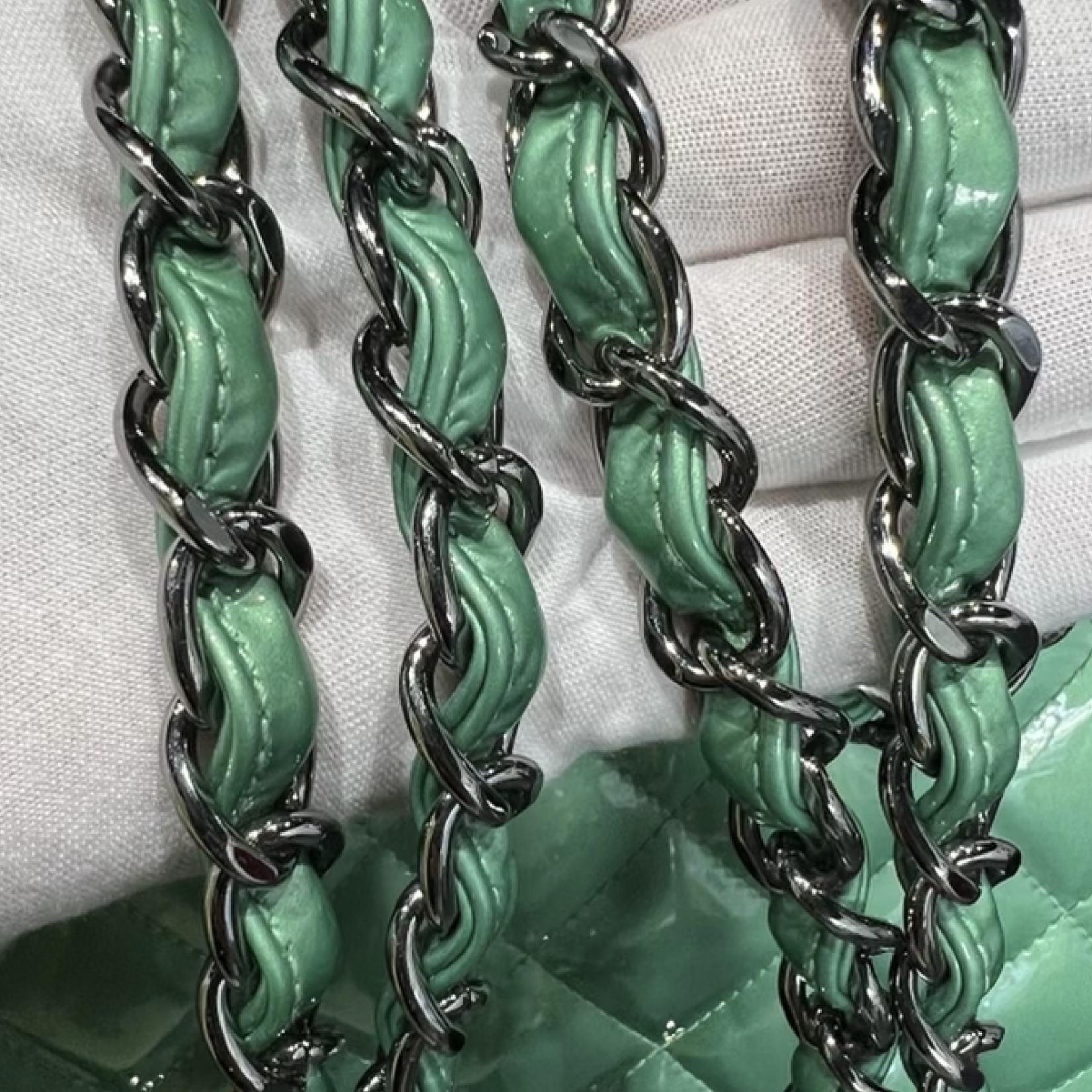 Chanel SOLD - Chanel Green Quilted Patent Leather Classic Jumbo Double Flap Bag