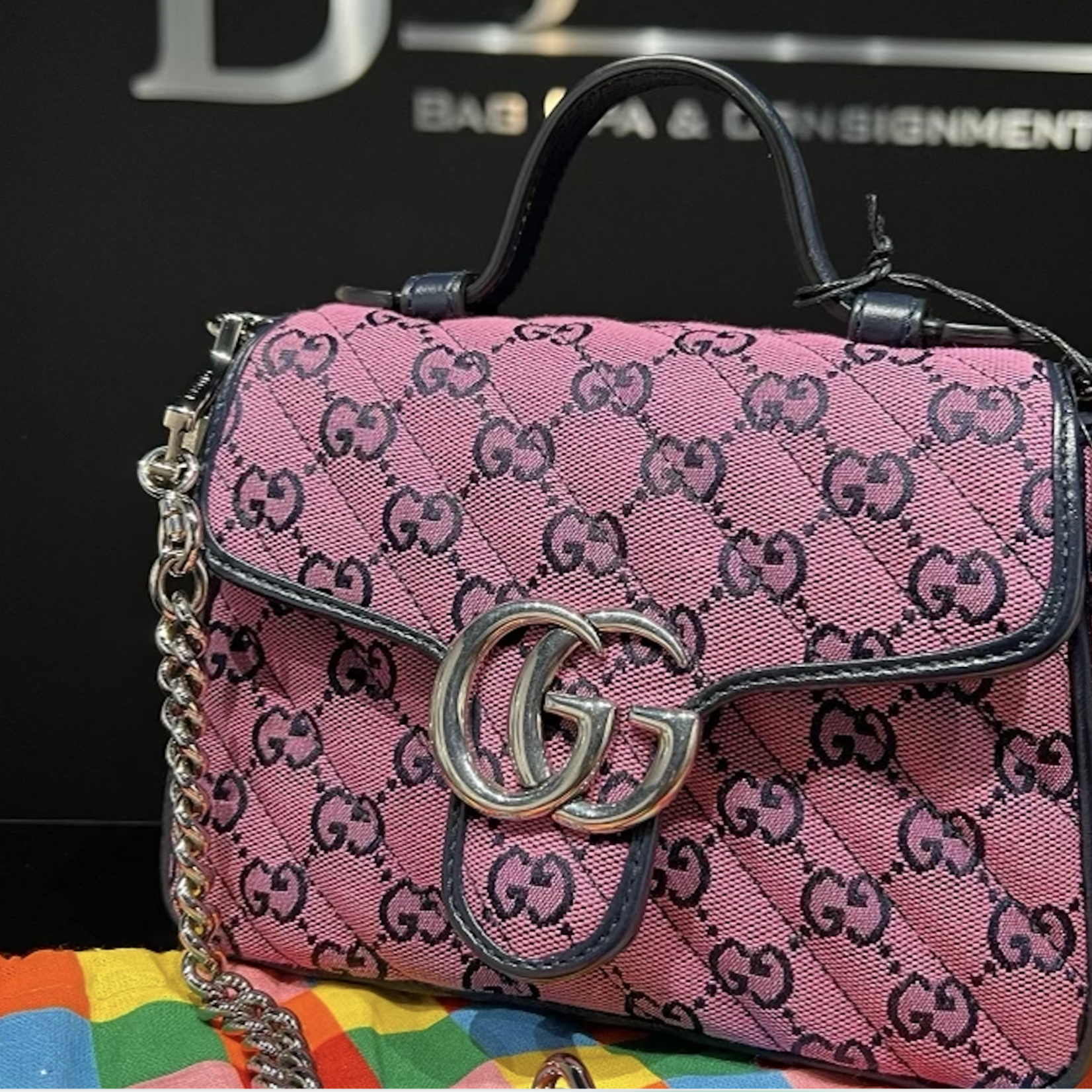 Gucci SOLD - GUCCI MARMONT TOP HANDLE MONOGRAM SHOULDER BAG