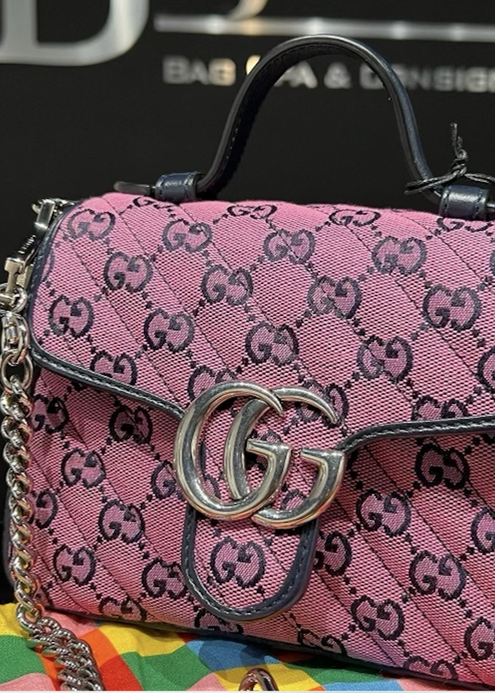 Gucci SOLD - GUCCI MARMONT TOP HANDLE MONOGRAM SHOULDER BAG