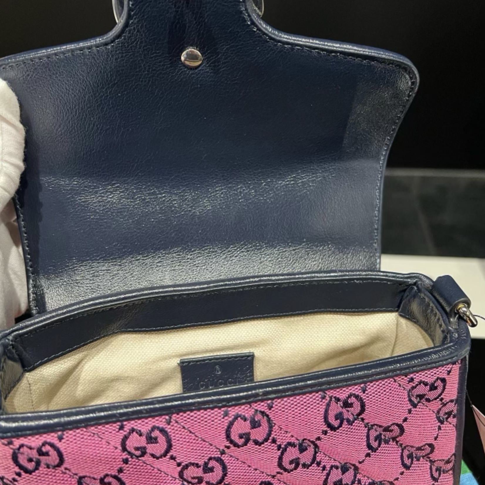 Gucci SOLD - GUCCI MARMONT TOP HANDLE MONOGRAM SHOULDER BAG