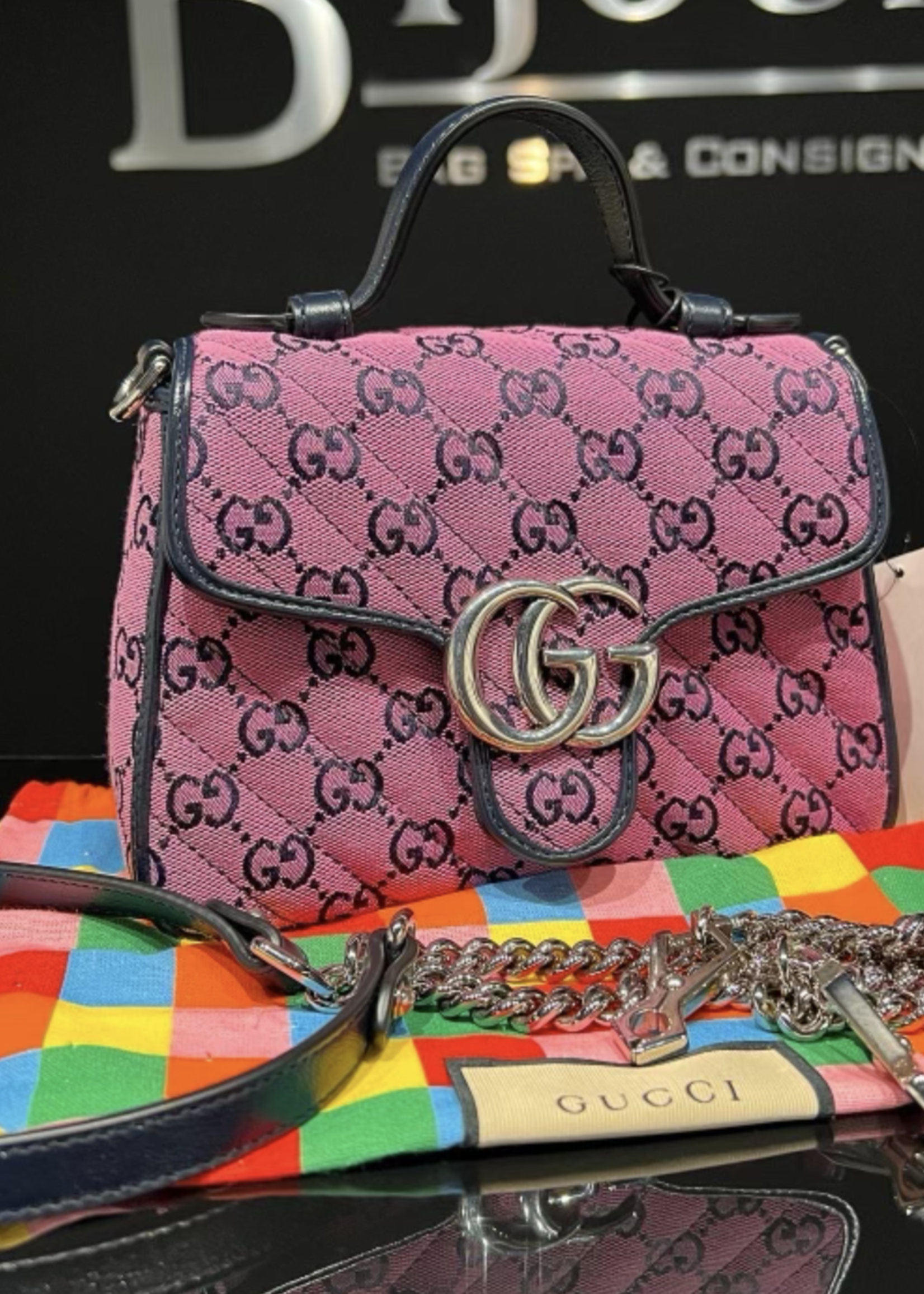 Gucci SOLD - GUCCI MARMONT TOP HANDLE MONOGRAM SHOULDER BAG