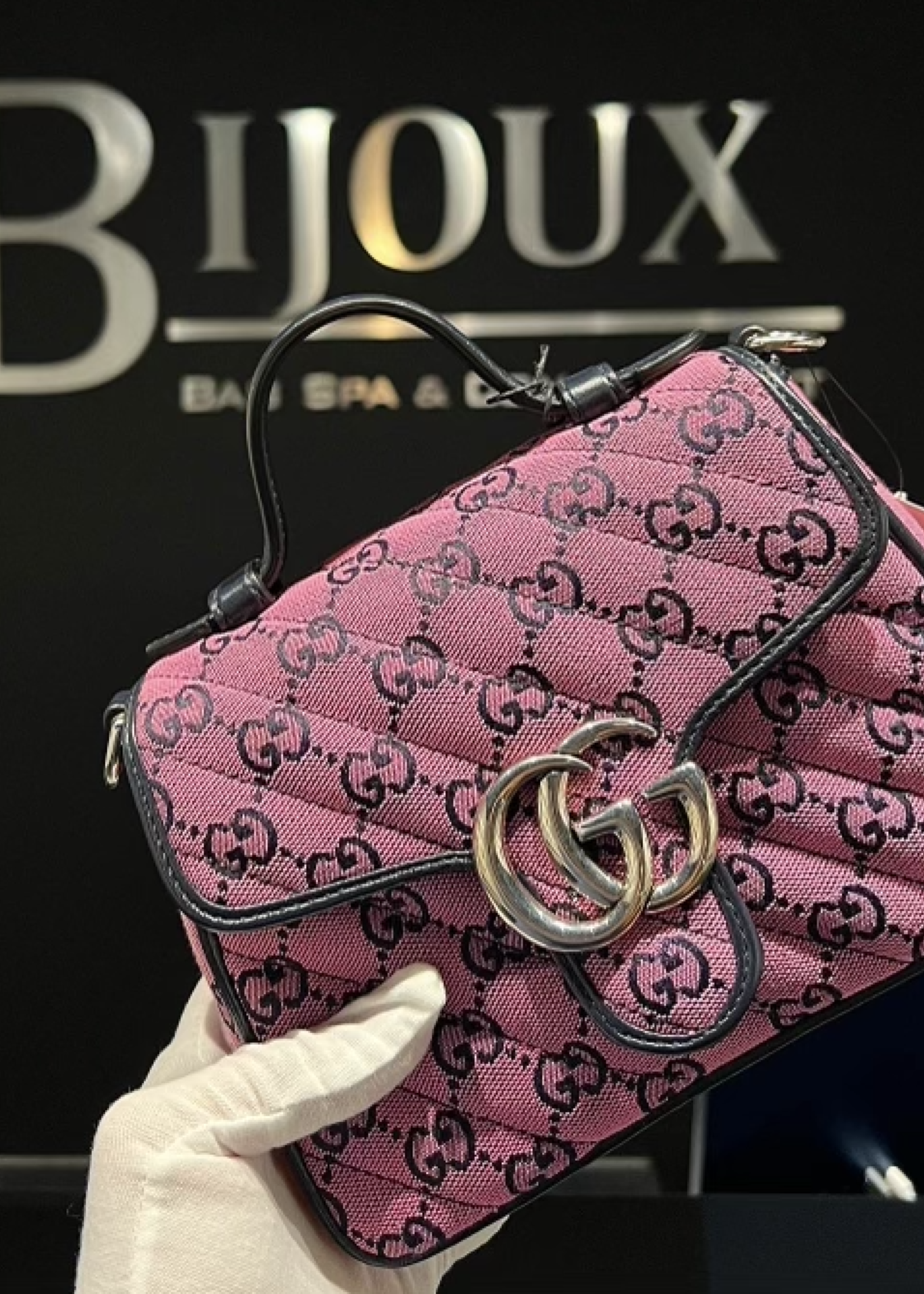 Gucci SOLD - GUCCI MARMONT TOP HANDLE MONOGRAM SHOULDER BAG