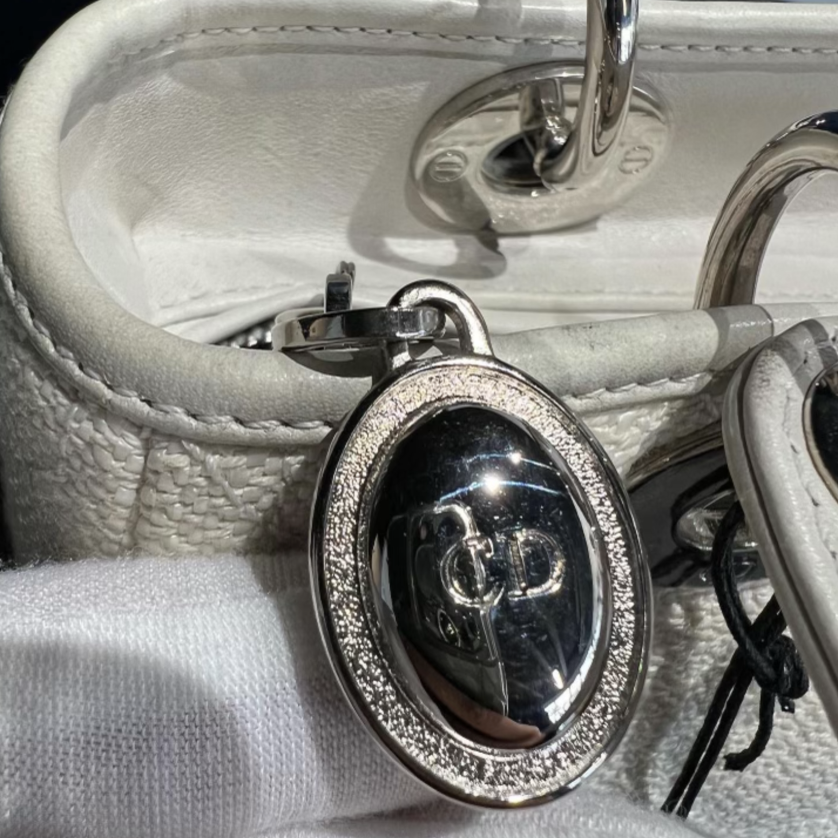 Christian Dior SOLD - Christian Dior Lady Dior Medium Canvas SHW- White